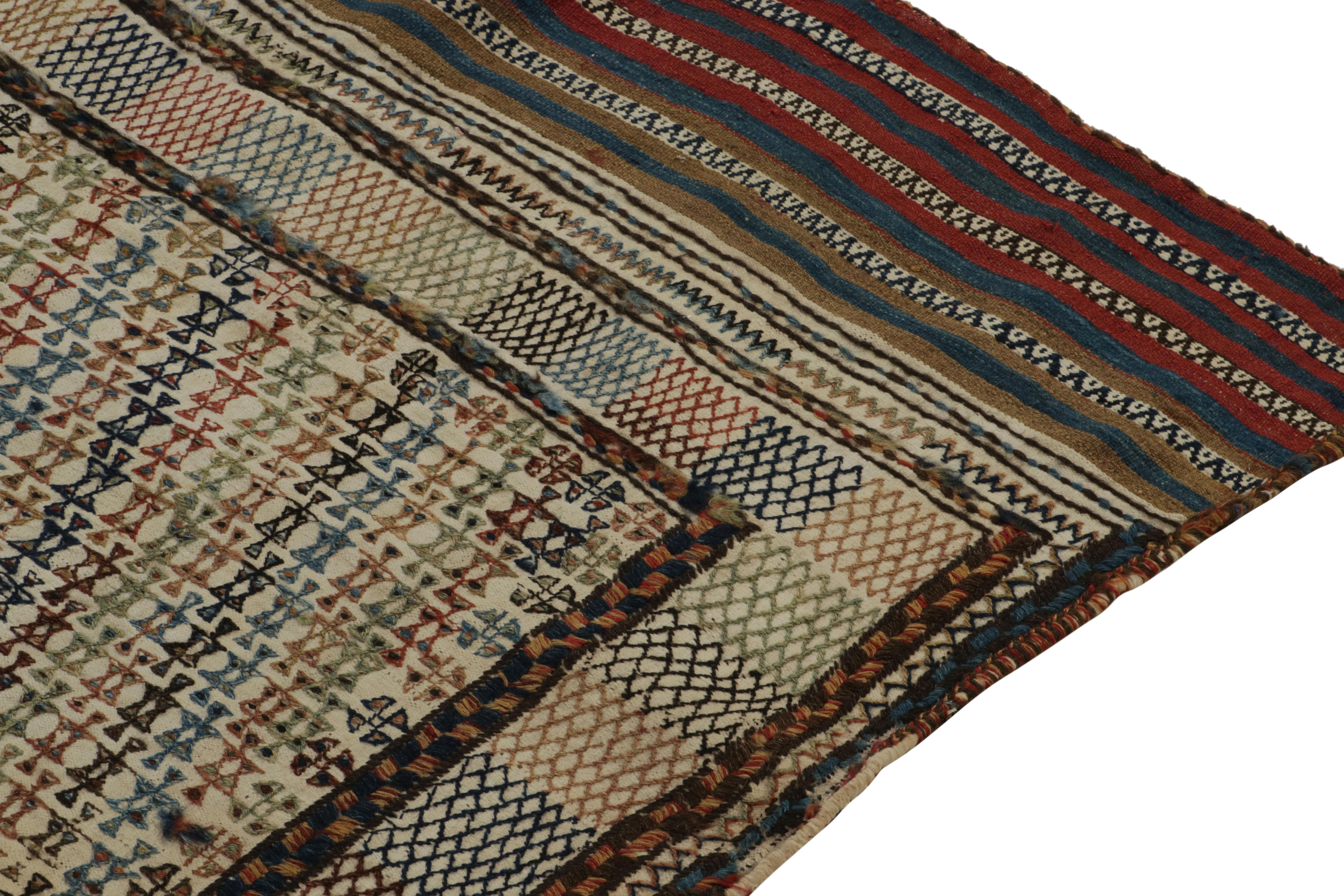Hand-Knotted Rare vintage Moroccan Kilim in Green, Beige Geometric Pattern by Rug & Kilim