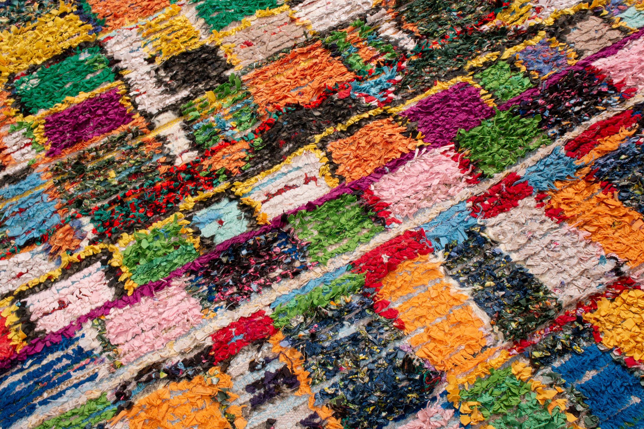 Mid-Century Modern Vintage Mid-Century Moroccan Transitional Multicolor Fabric Rug by Rug & Kilim
