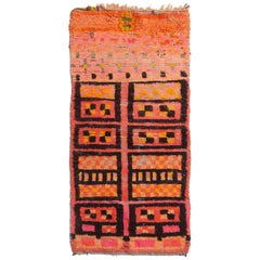 Vintage Midcentury Moroccan Transitional Pink and Black Wool Rug