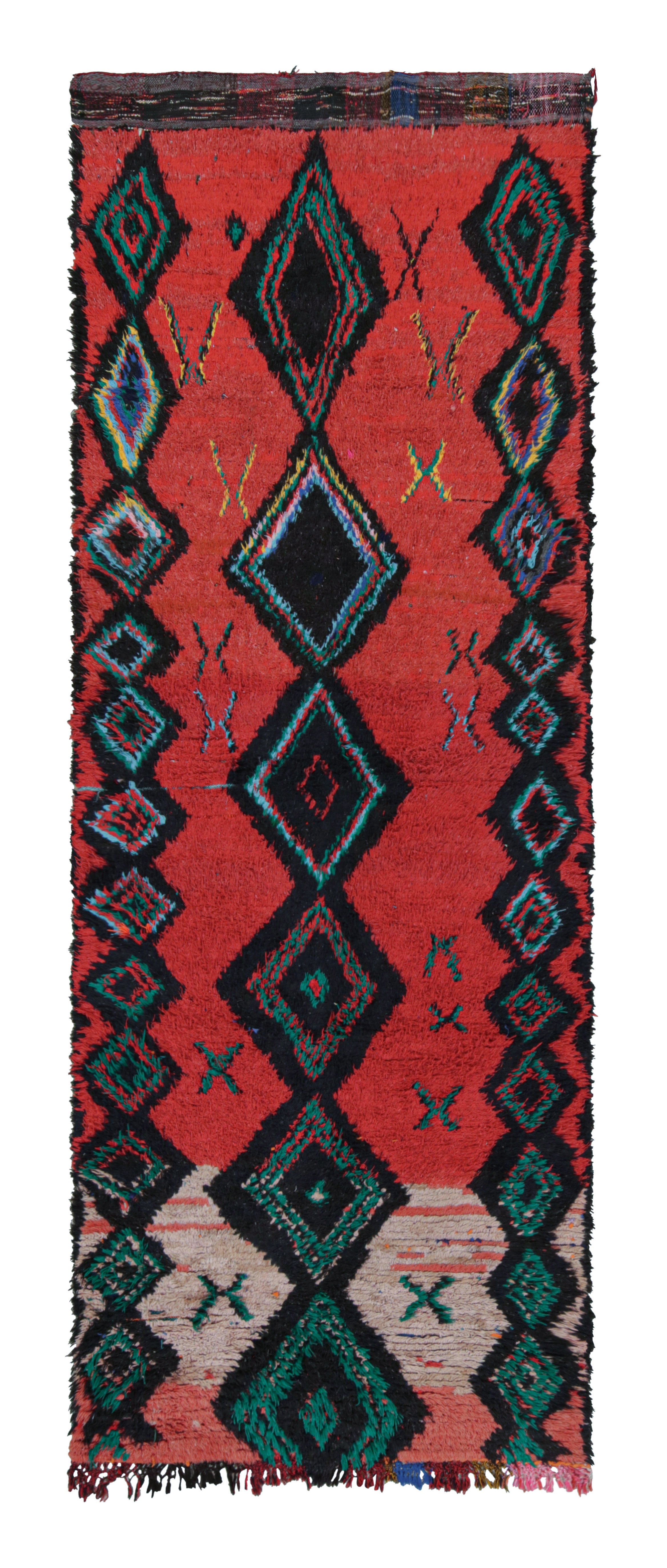 Vintage Midcentury Moroccan Transitional Red and Black Wool Rug For Sale