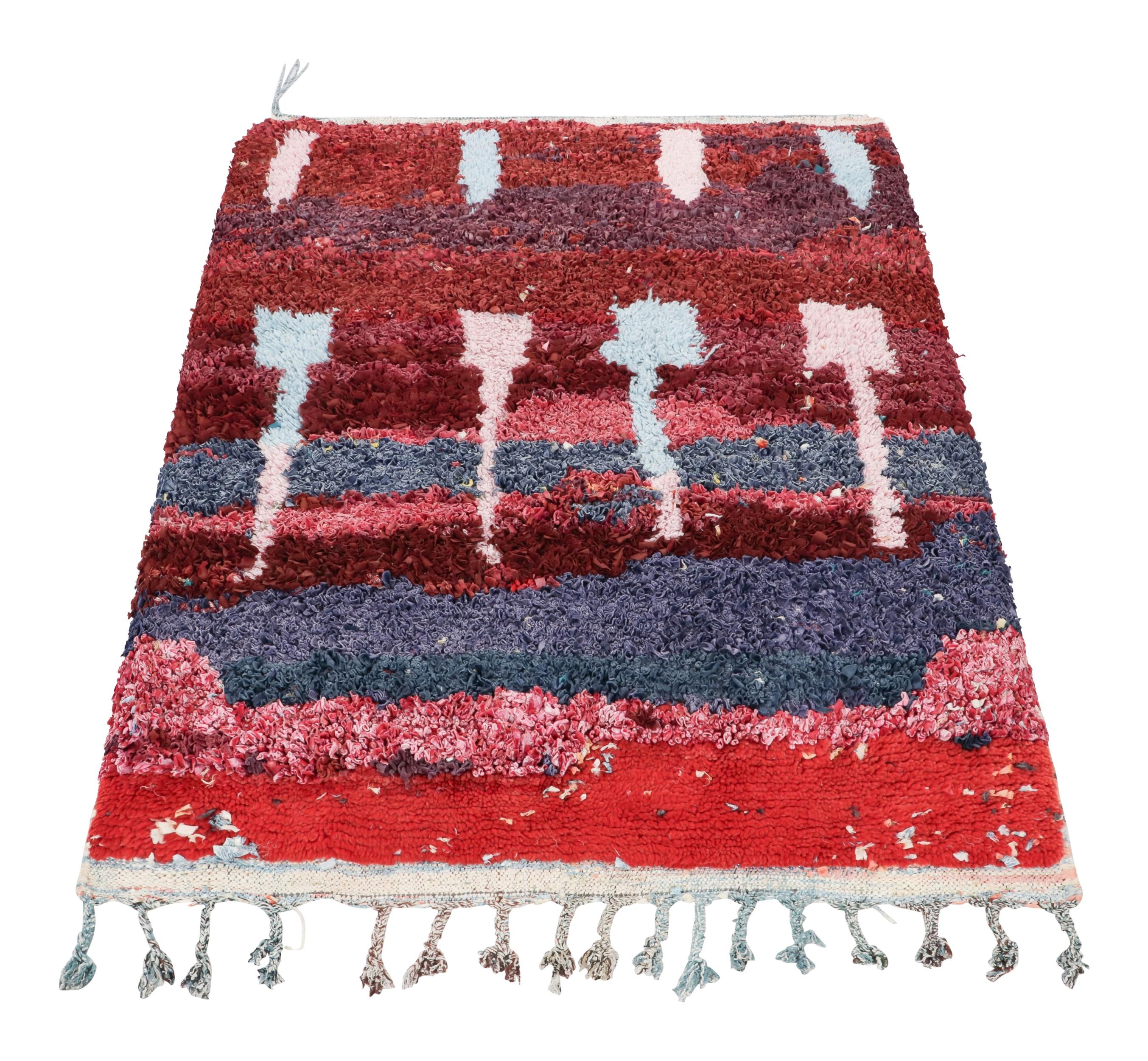 Mid-20th Century Vintage Moroccan Rug, Red with Tribal Geometric Patterns - Rug & Kilim For Sale