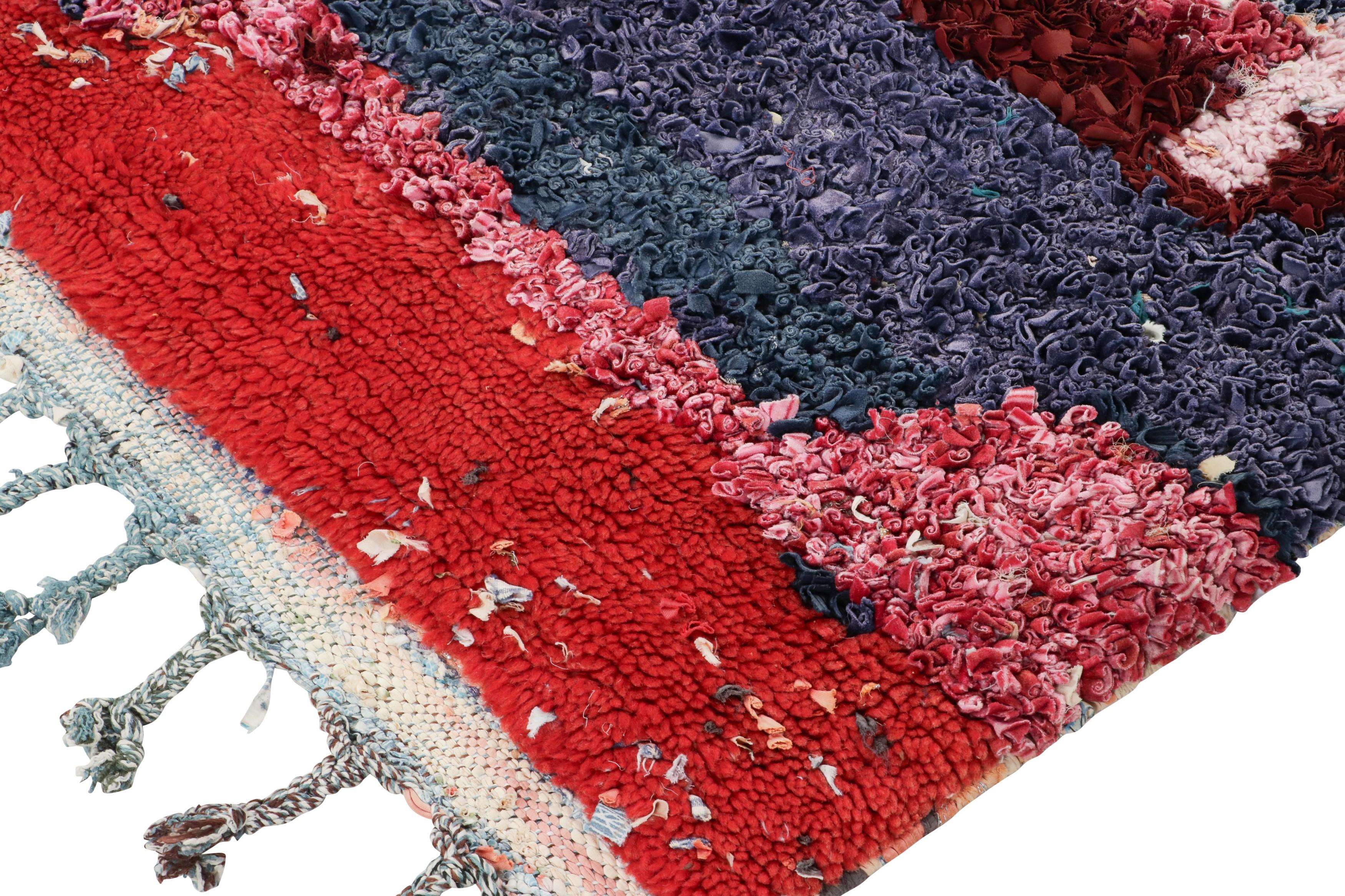 Wool Vintage Moroccan Rug, Red with Tribal Geometric Patterns - Rug & Kilim For Sale