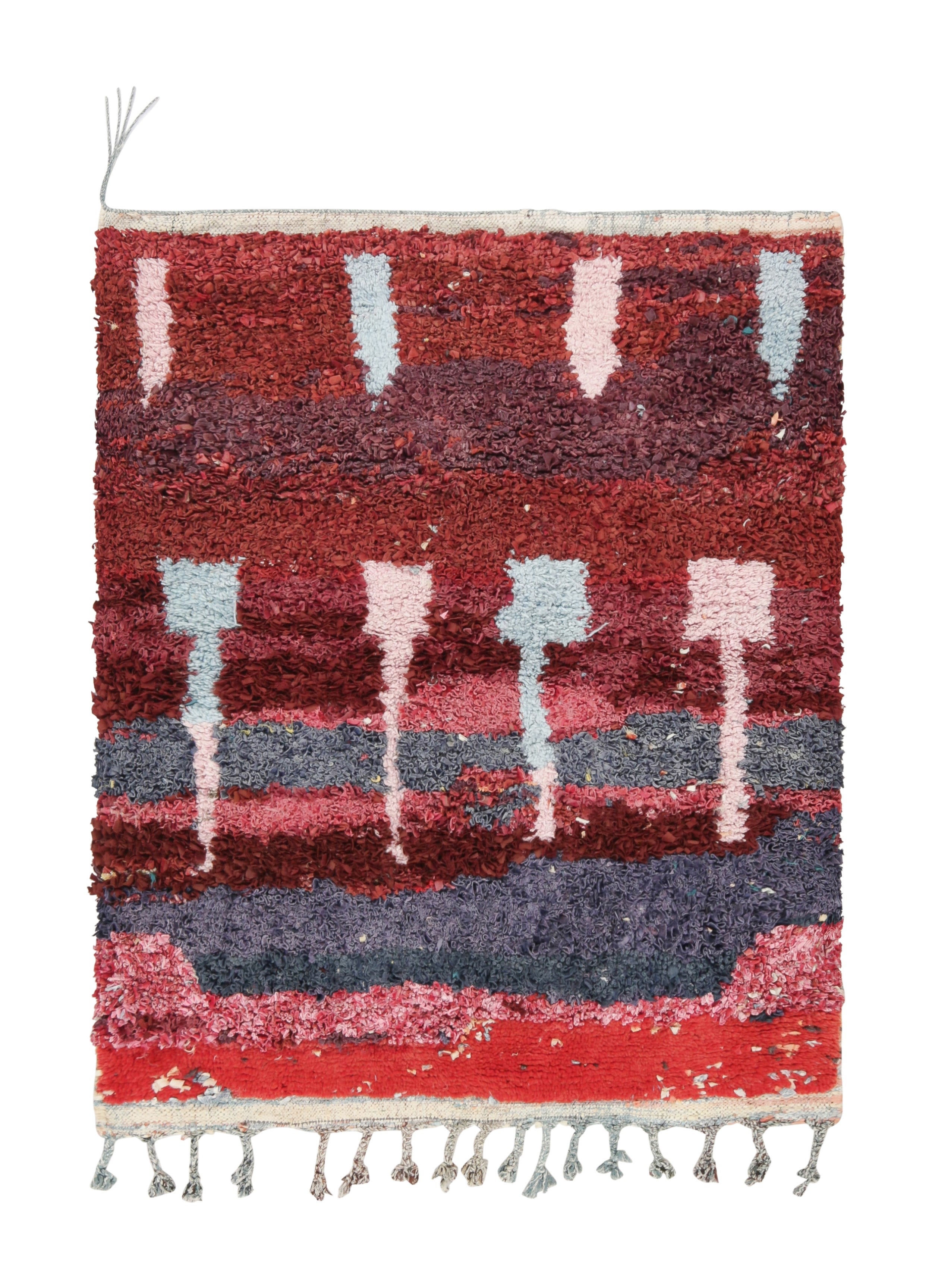 Tapis marocain vintage transitionnel du milieu du siècle dernier en tissu rouge et bleu de Rug & Kilim