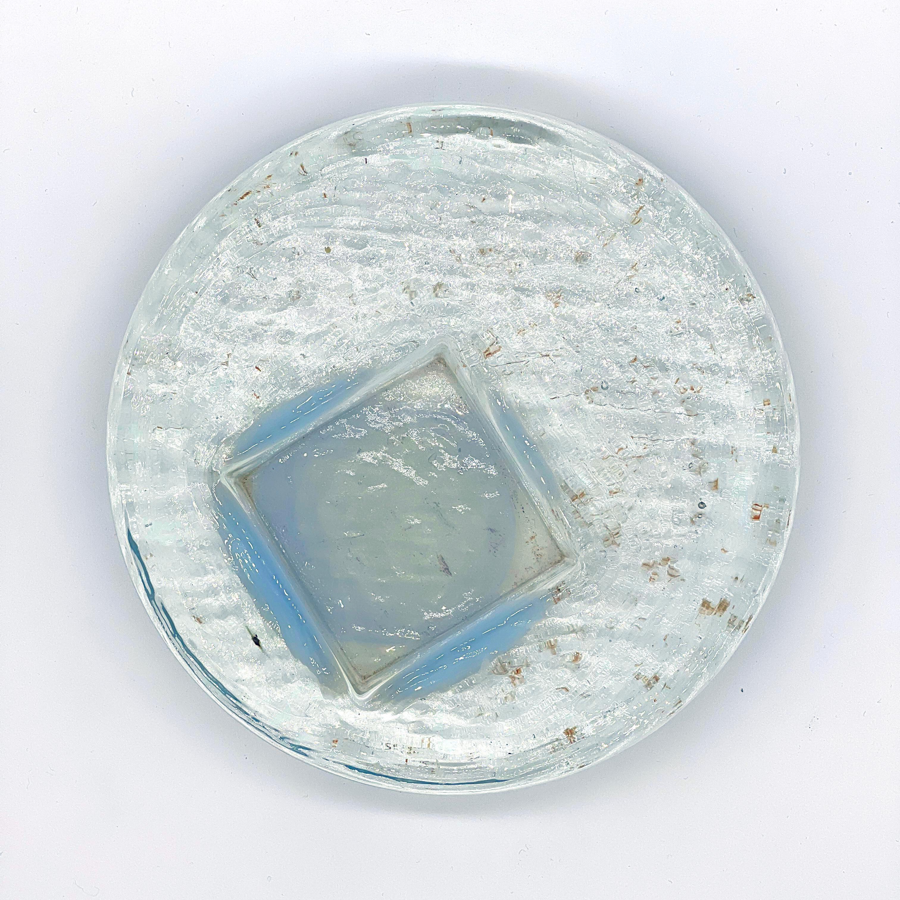 Mid-20th Century Vintage Midcentury Murano Glass Ashtray in Frosted Glass with Blue Accents For Sale