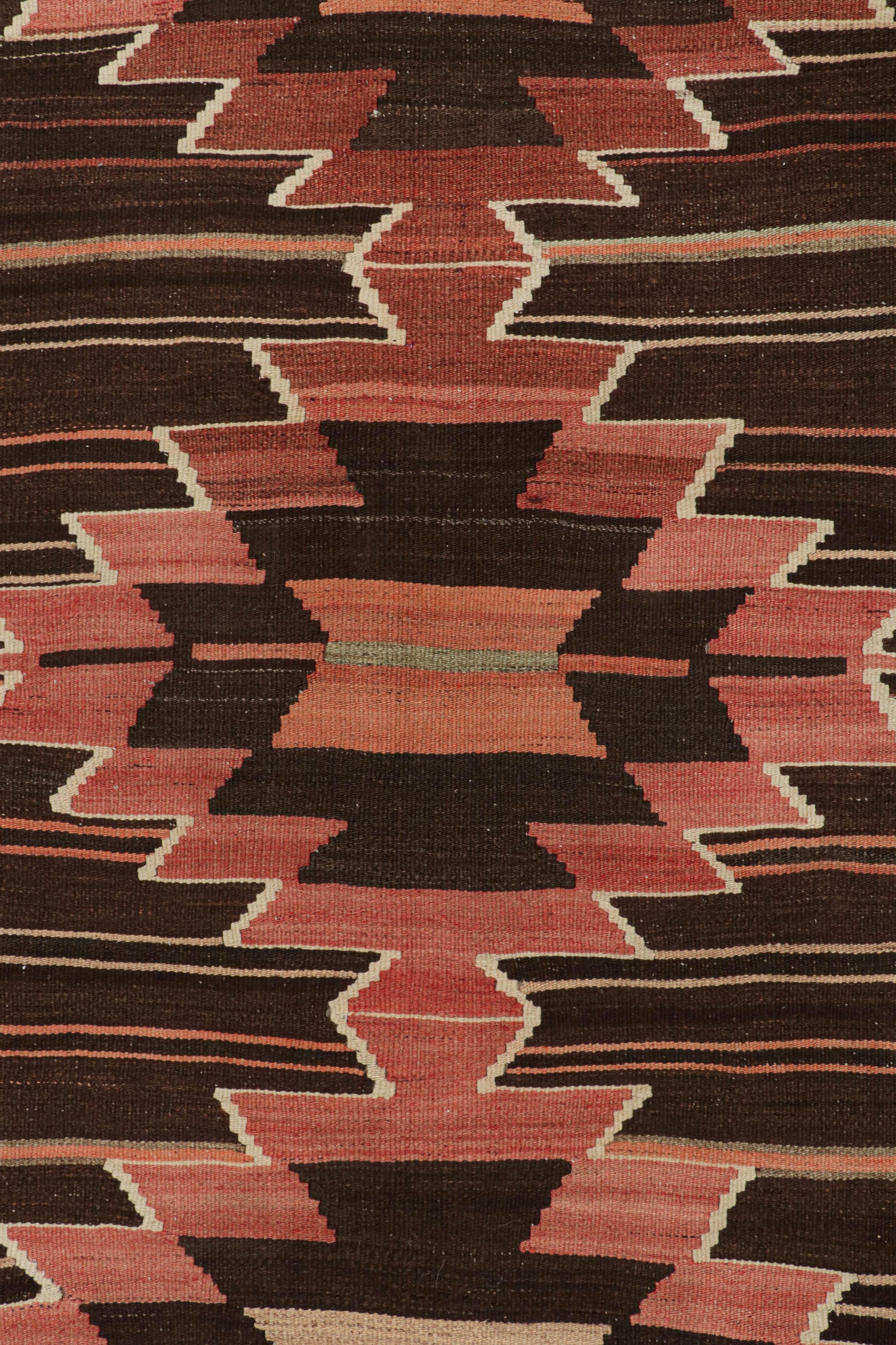 Turkish Vintage Midcentury Mut Beige-Brown and Red Wool Kilim Rug by Rug & Kilim For Sale