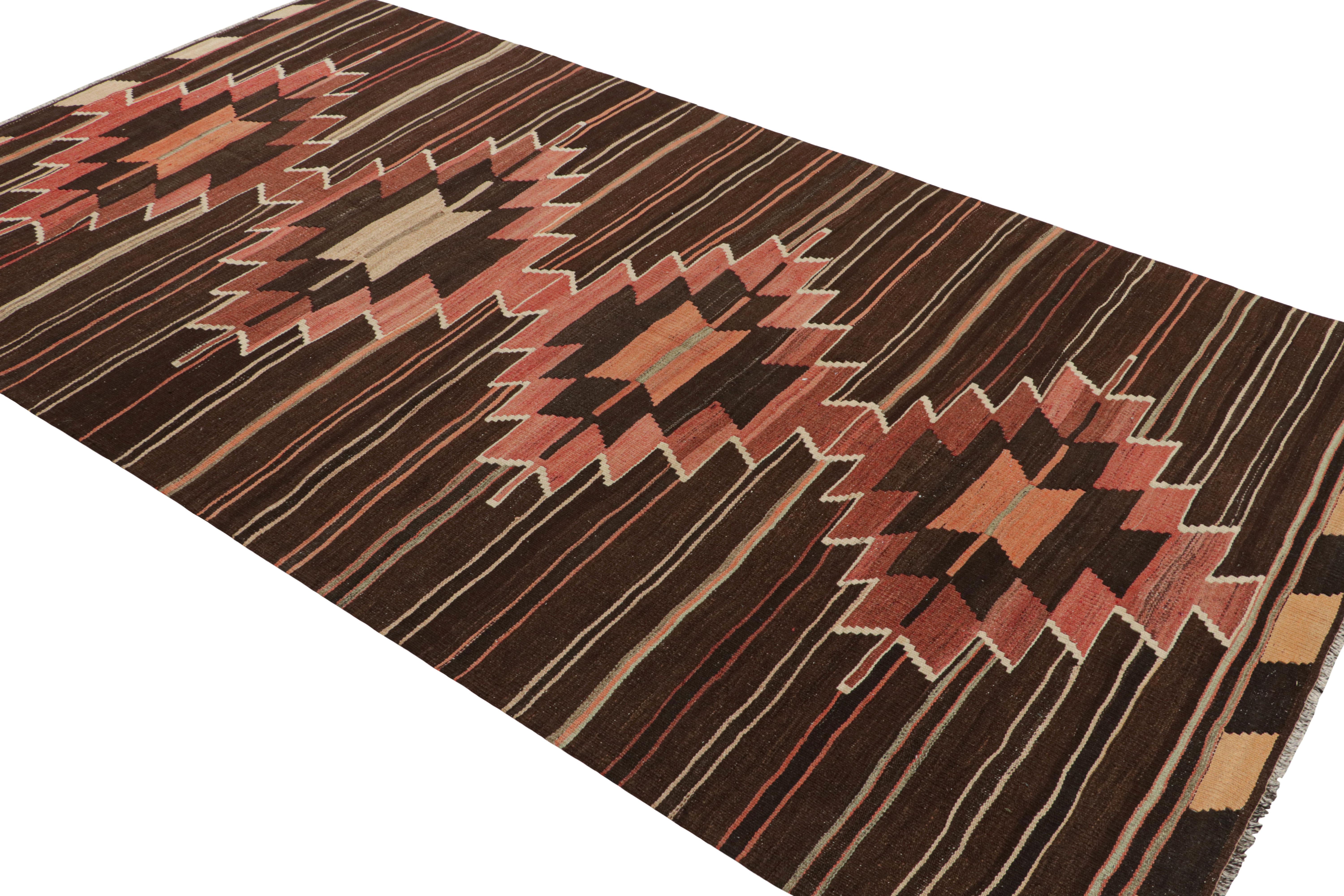 Hand-Woven Vintage Midcentury Mut Beige-Brown and Red Wool Kilim Rug by Rug & Kilim For Sale