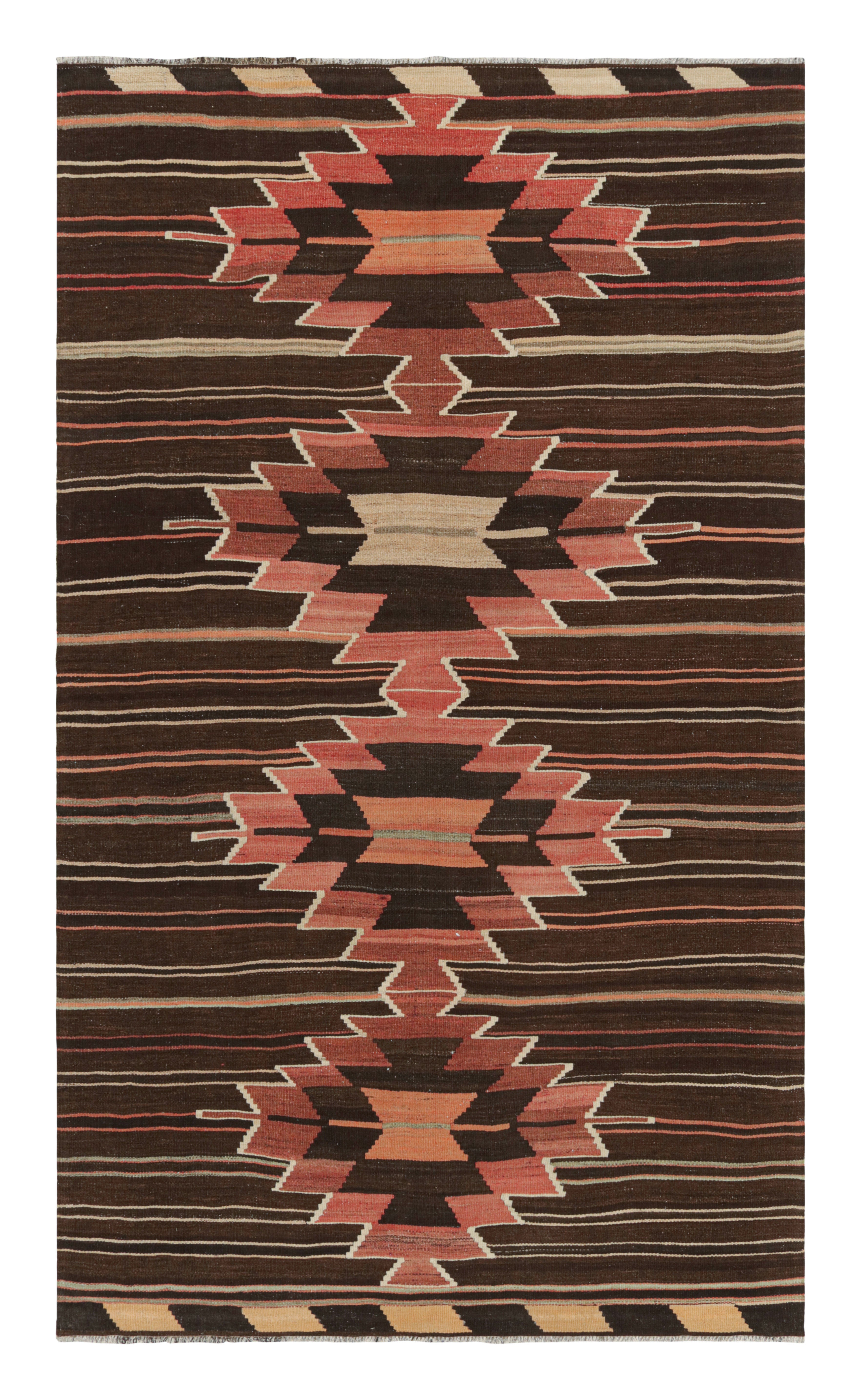 Vintage Midcentury Mut Beige-Brown and Red Wool Kilim Rug by Rug & Kilim For Sale