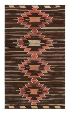 Vintage Midcentury Mut Beige-Brown and Red Wool Kilim Rug by Rug & Kilim