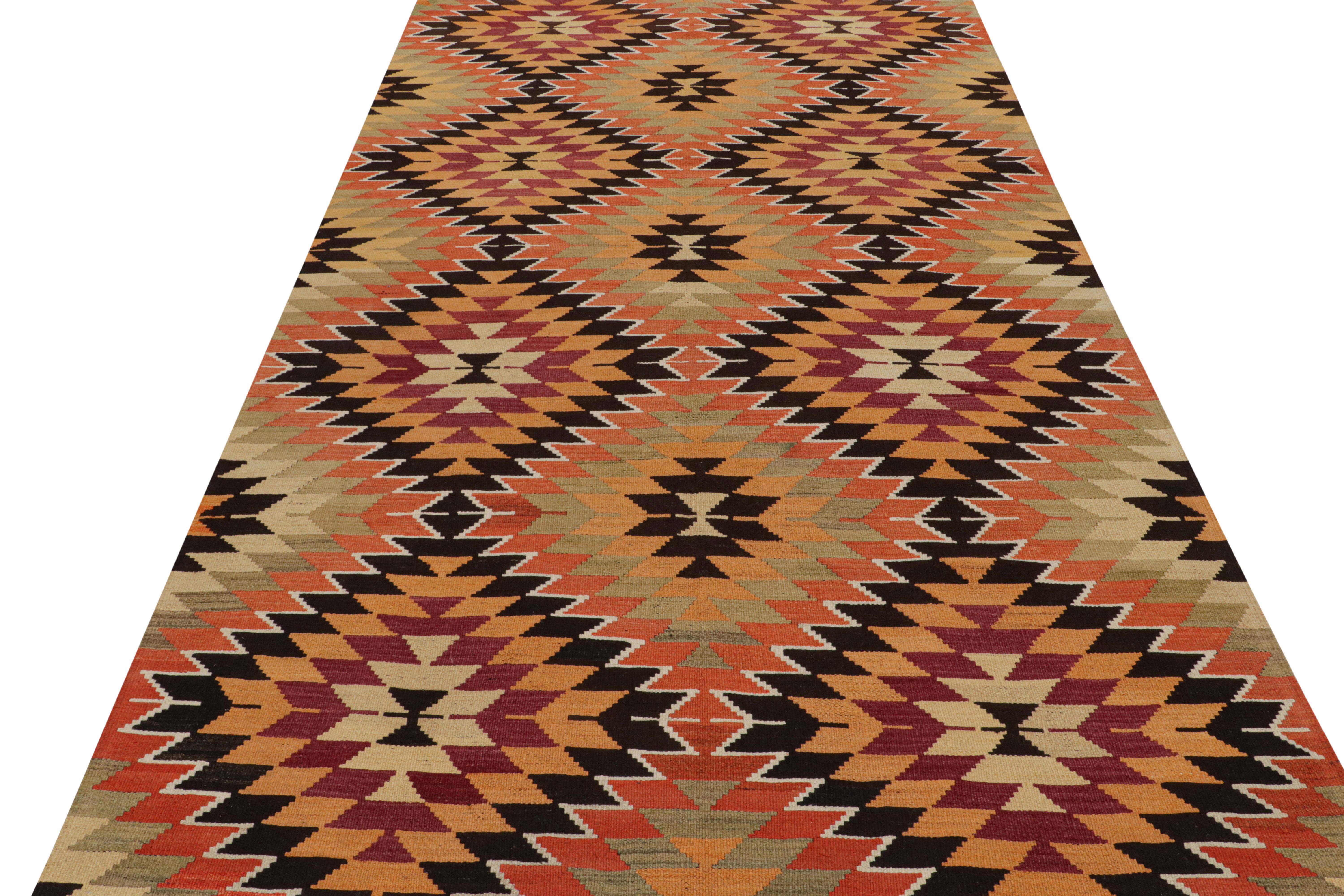 Vintage Midcentury Mut Geometric Green Orange Wool Kilim Rug by Rug & Kilim In Good Condition For Sale In Long Island City, NY