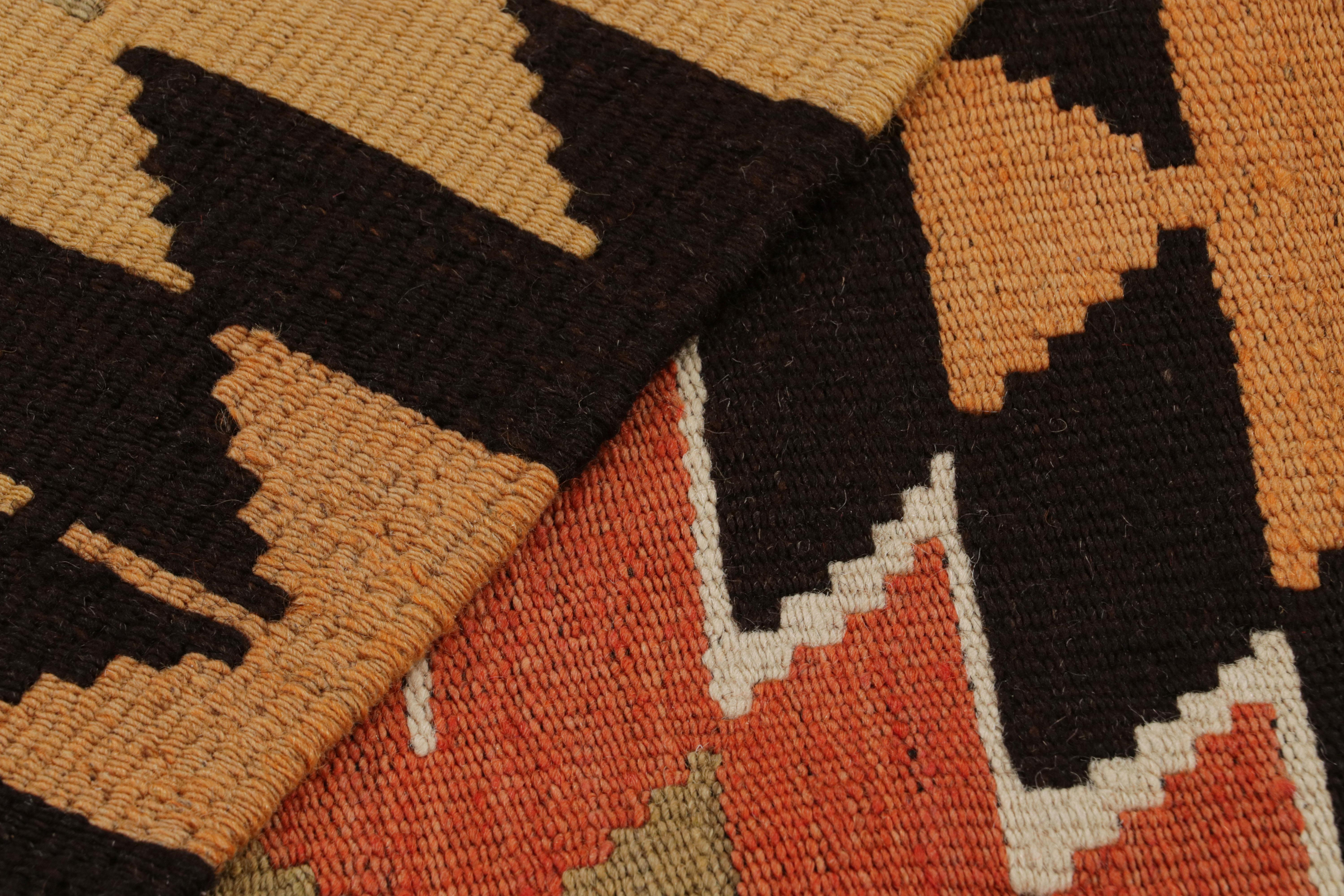 Vintage Midcentury Mut Geometric Green Orange Wool Kilim Rug by Rug & Kilim For Sale 1
