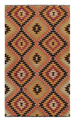 Used Midcentury Mut Geometric Green Orange Wool Kilim Rug by Rug & Kilim