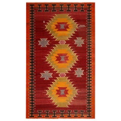 Vintage Midcentury Mut Red-Orange Wool Tribal Kilim Rug