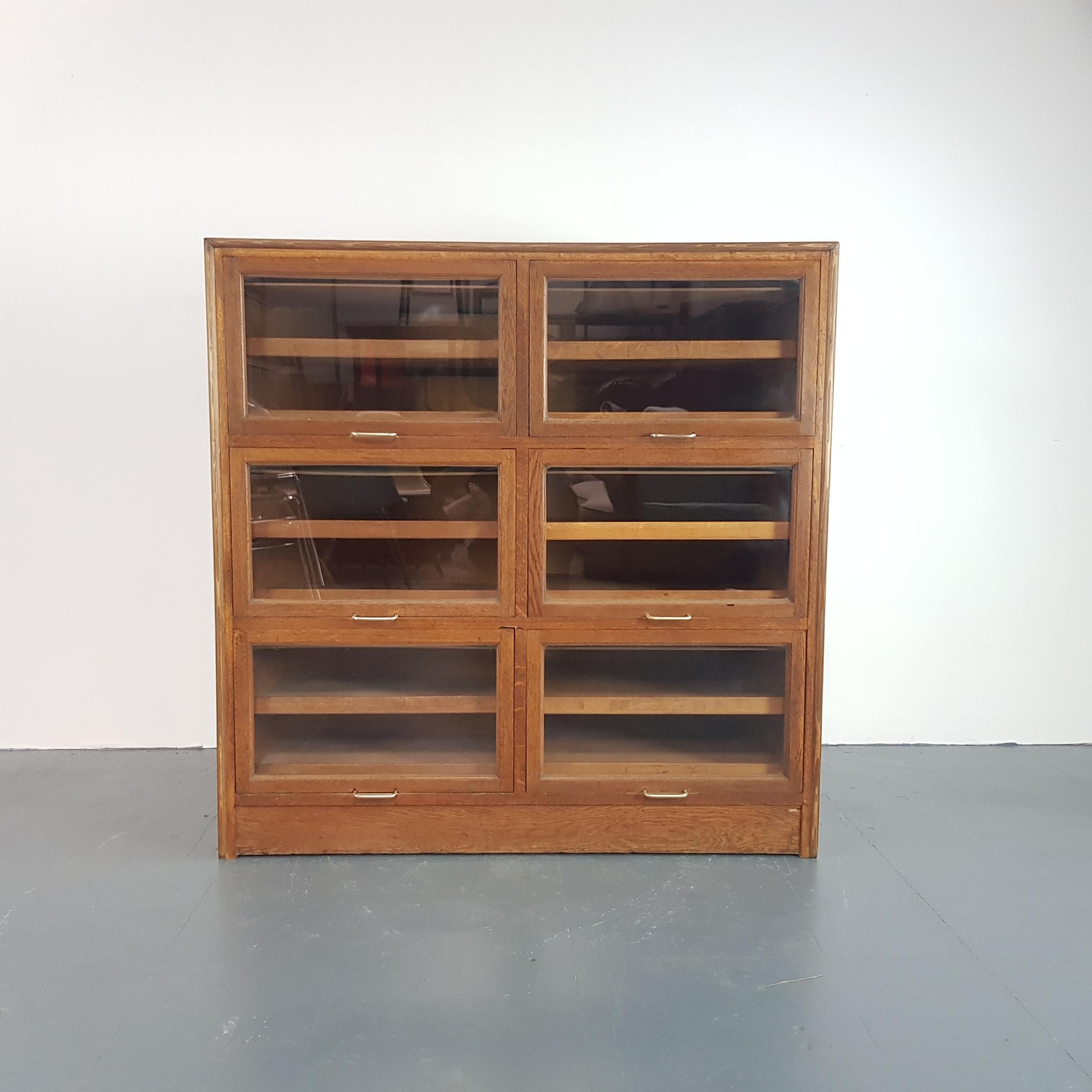 English Vintage Midcentury Oak 6-Section Haberdashery Cabinet