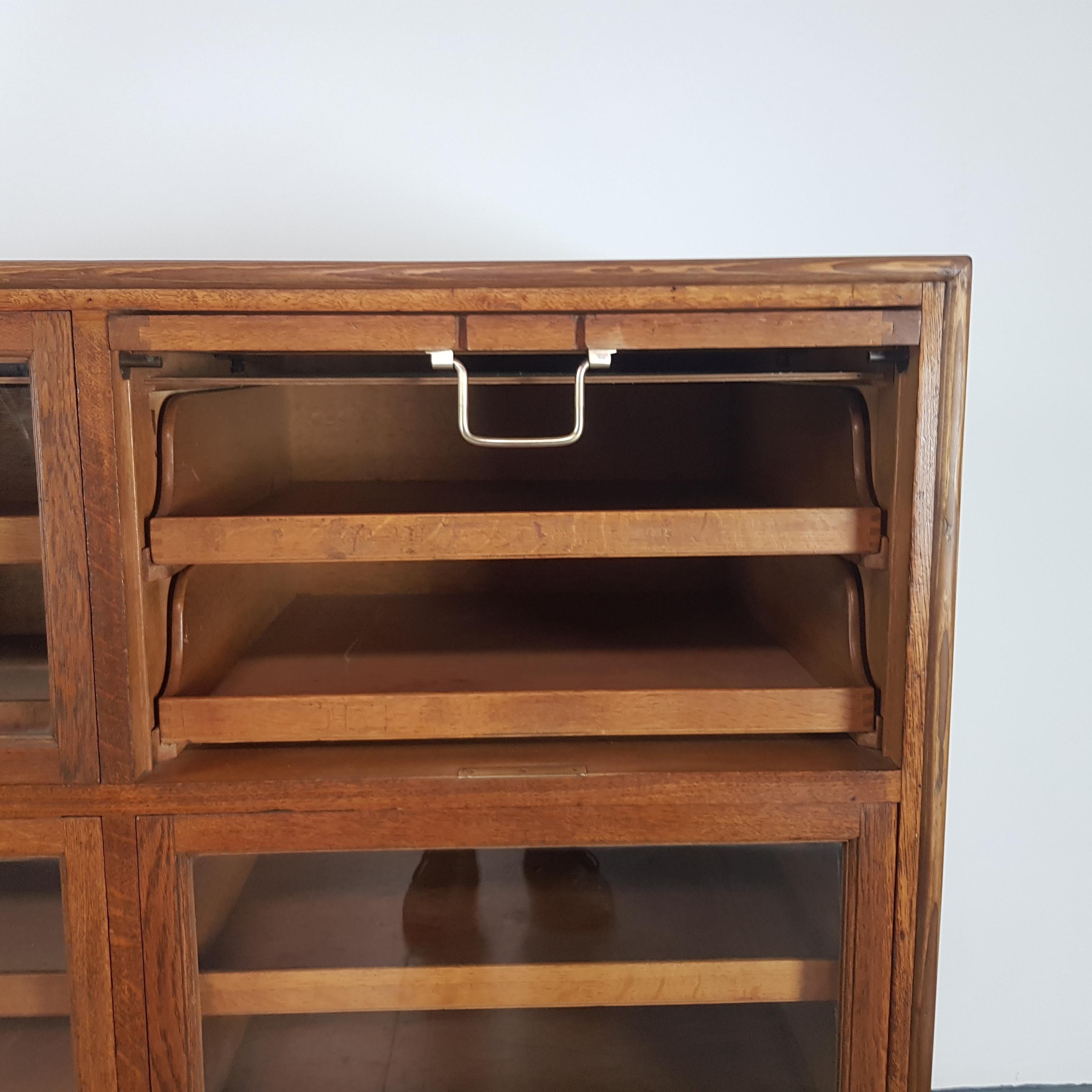 Vintage Midcentury Oak 6-Section Haberdashery Cabinet 3