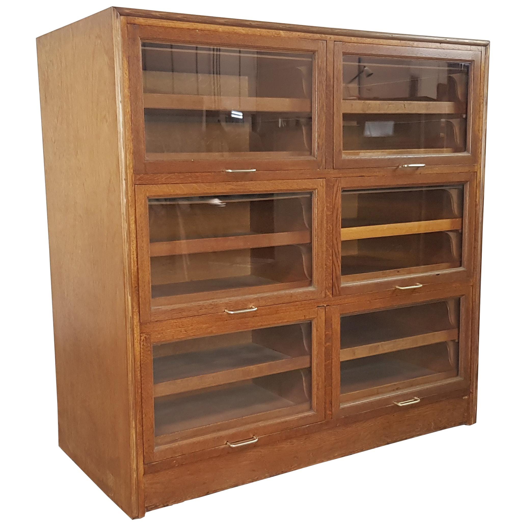 Vintage Midcentury Oak 6-Section Haberdashery Cabinet