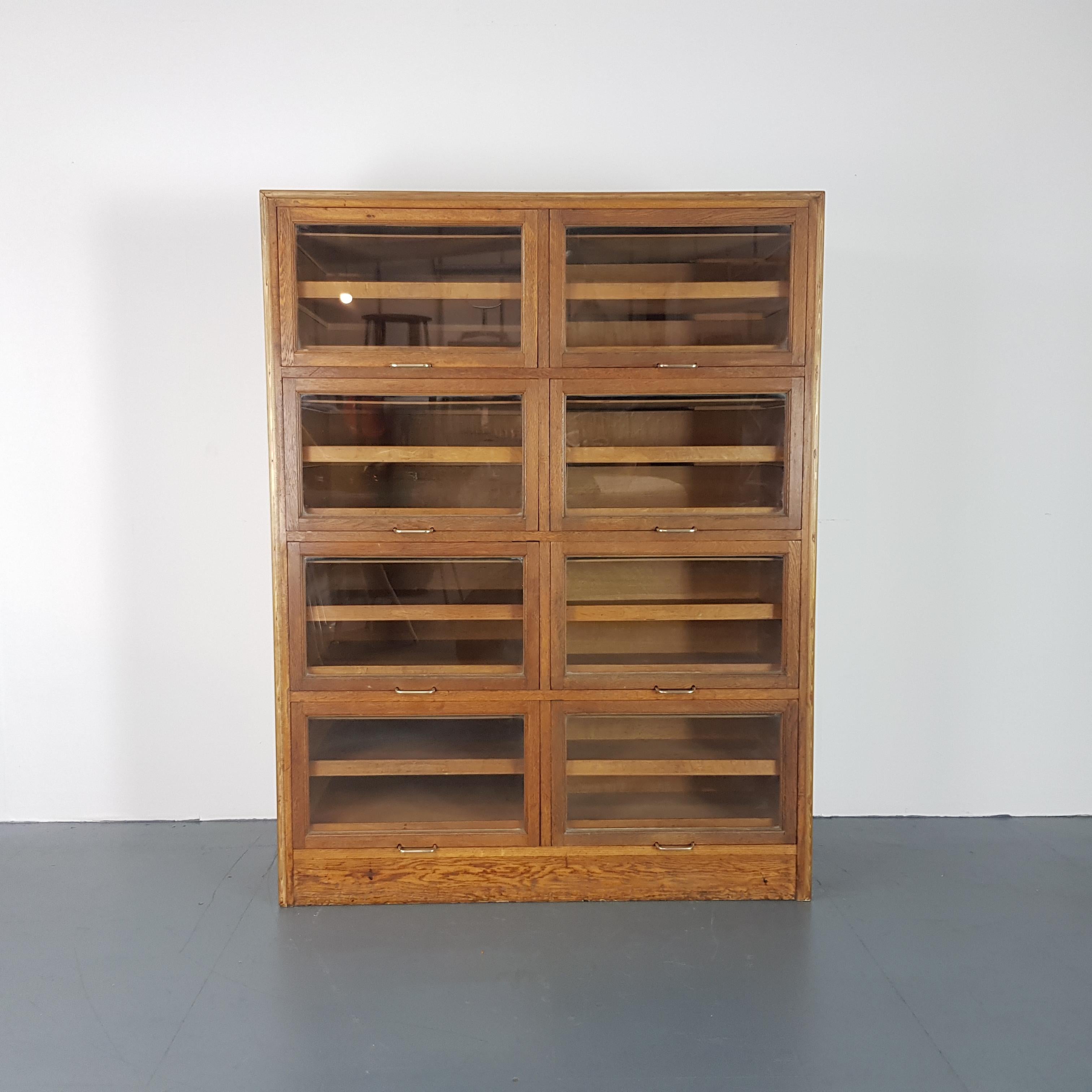 English Vintage Midcentury Oak 8 Section Haberdashery Cabinet For Sale
