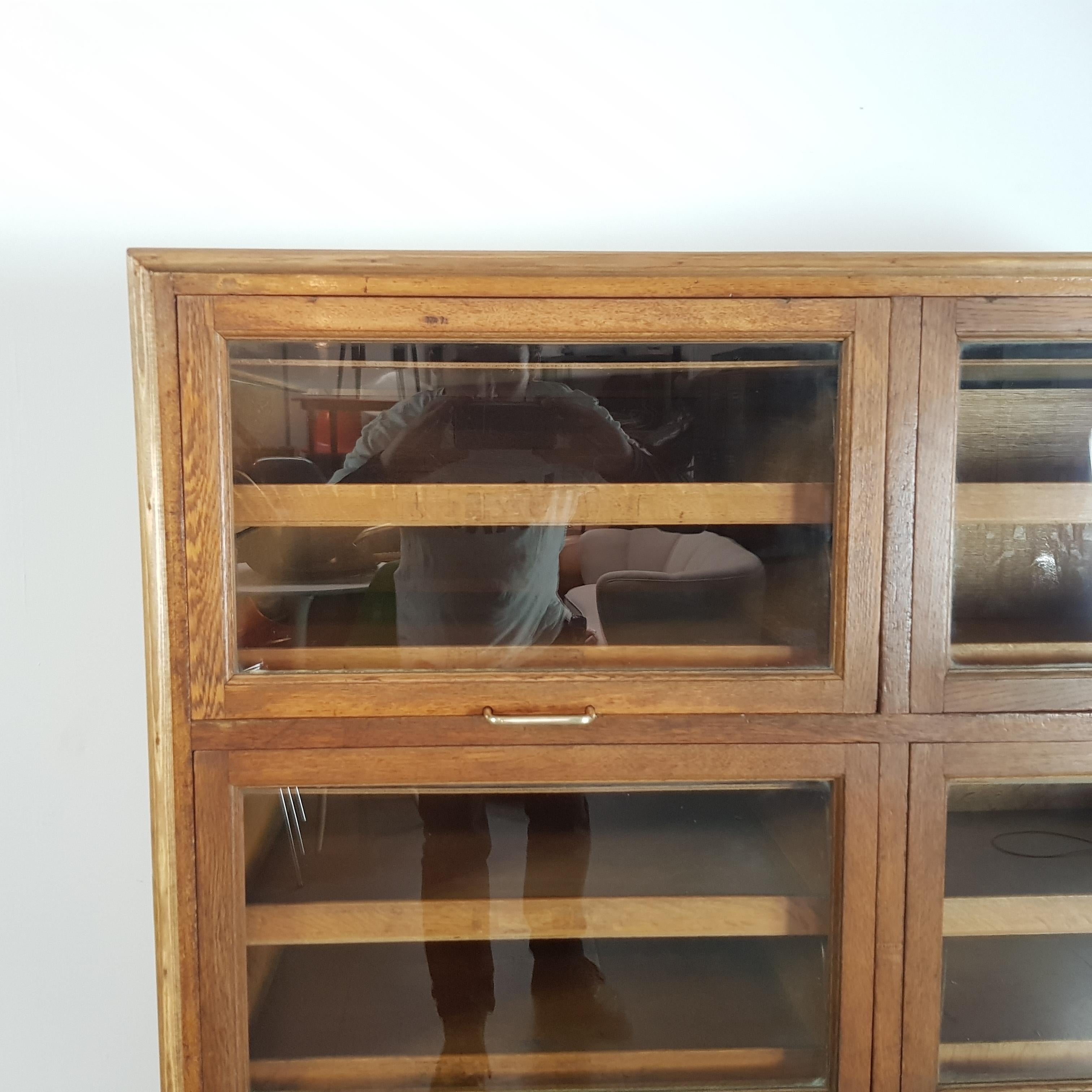 Vintage Midcentury Oak 8 Section Haberdashery Cabinet For Sale 1