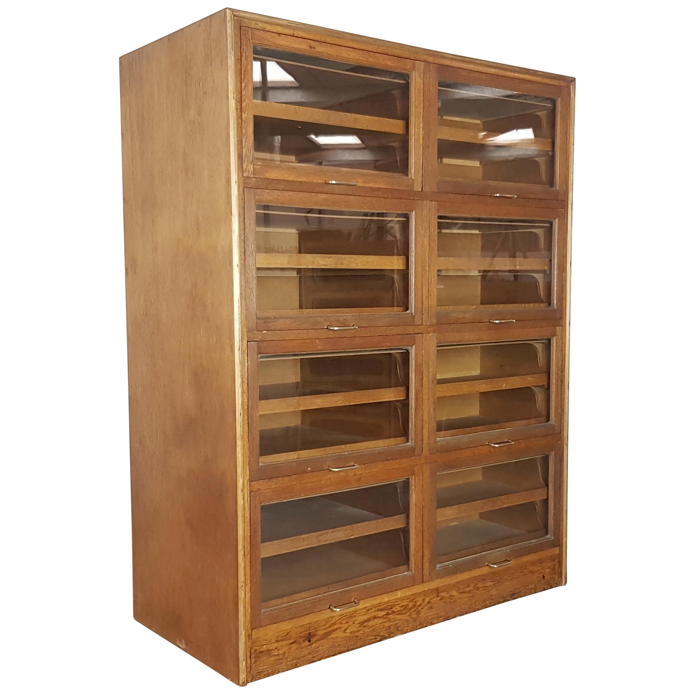 Vintage Midcentury Oak 8 Section Haberdashery Cabinet For Sale