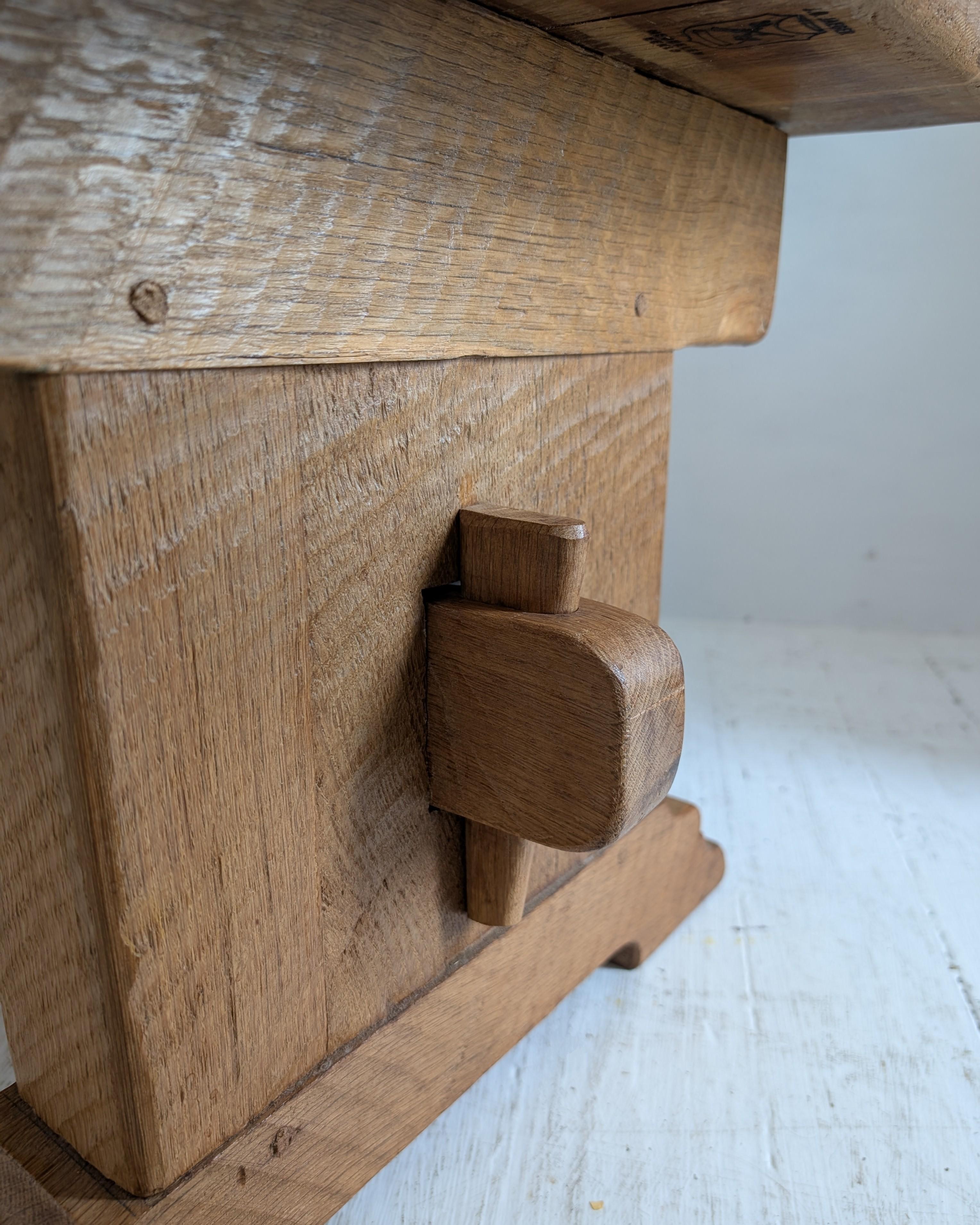 Vintage midcentury oak Brutalist / Arts & Crafts coffee table, Belgian 1970s For Sale 8