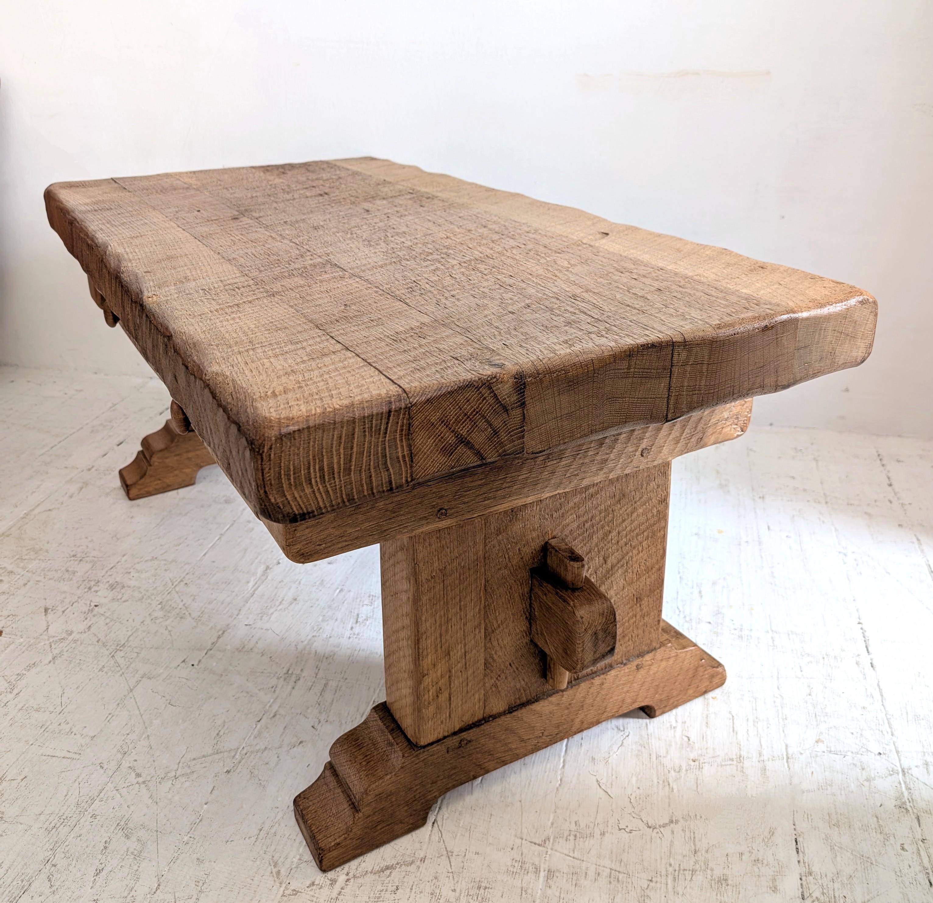 20th Century Vintage midcentury oak Brutalist / Arts & Crafts coffee table, Belgian 1970s For Sale