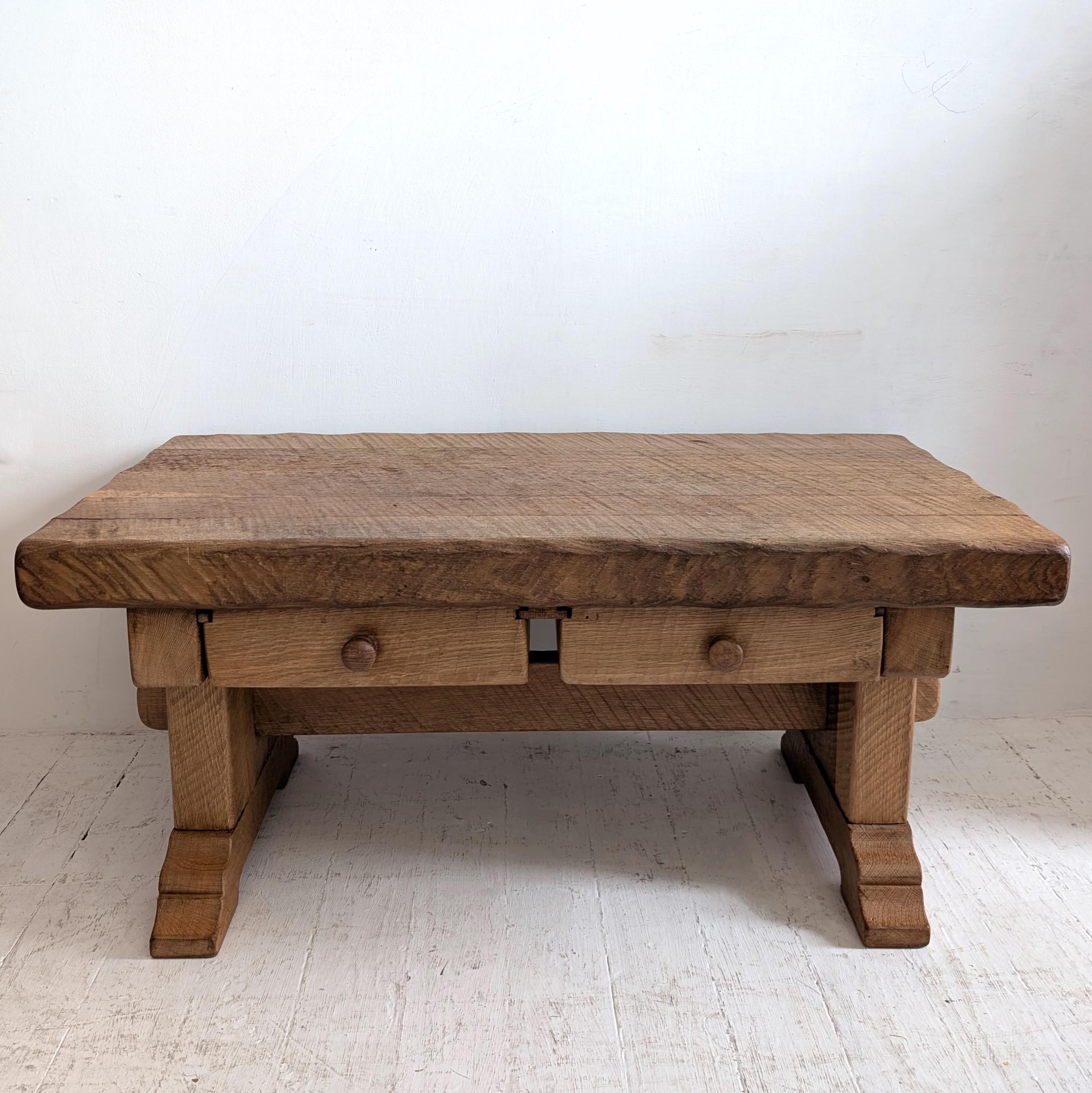 Oak Vintage midcentury oak Brutalist / Arts & Crafts coffee table, Belgian 1970s For Sale