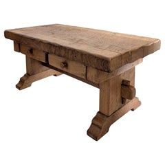 Vintage midcentury oak Brutalist / Arts & Crafts coffee table, Belgian 1970s