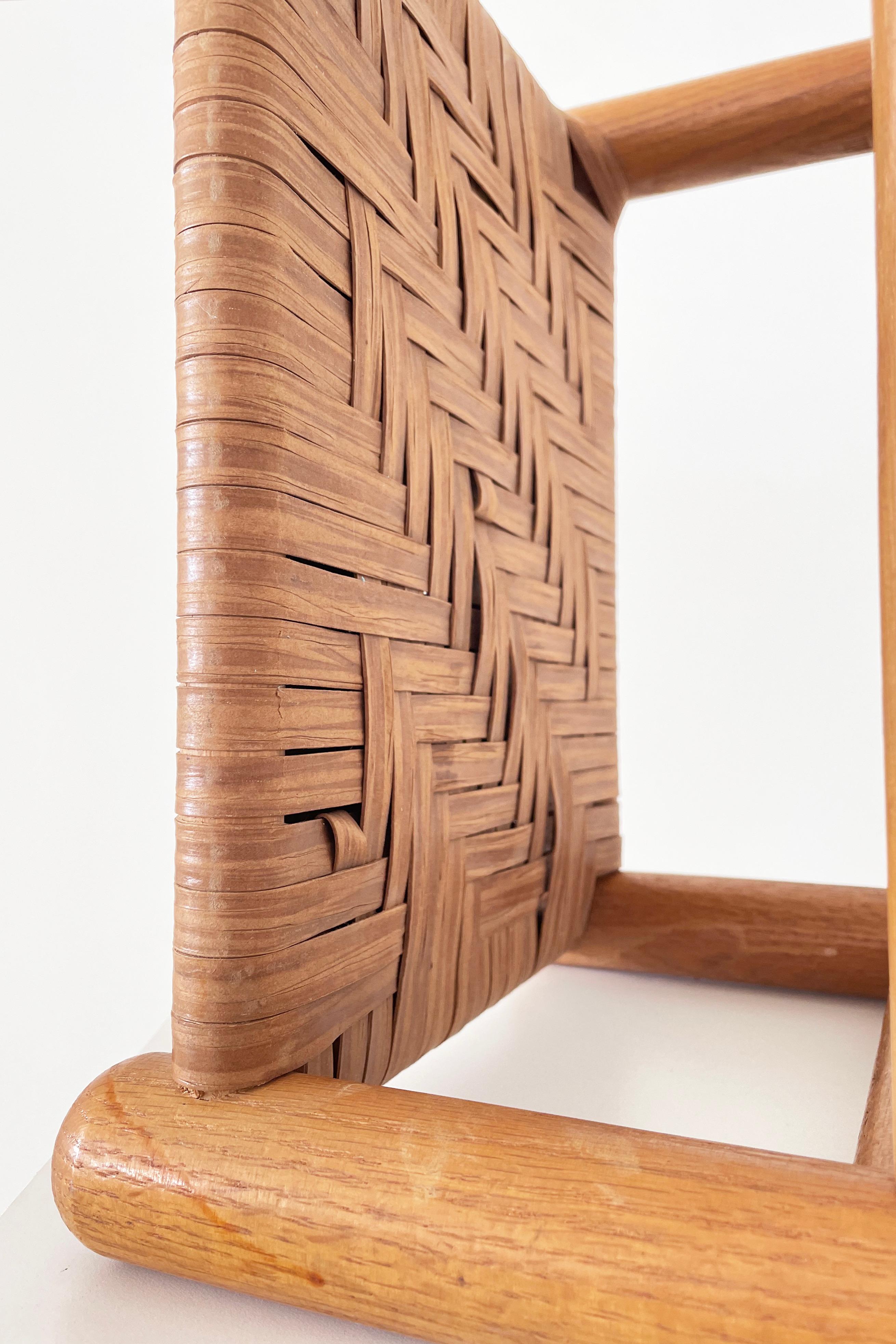 Hand-Woven Vintage Midcentury Oak & Hickory Bark Woven Footstool For Sale