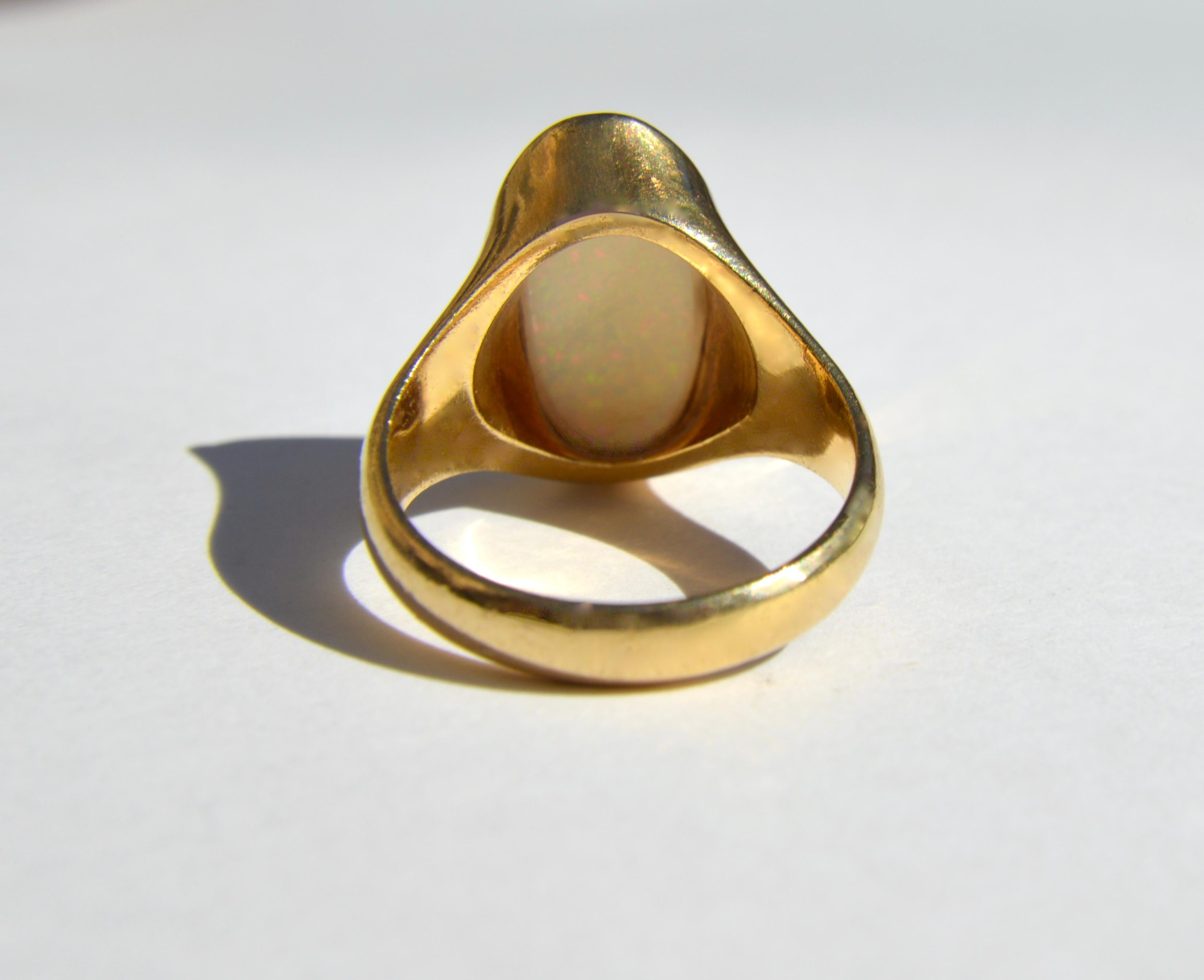 Oval Cut Vintage Midcentury Opal 8.5 Carat 14 Karat Gold Oval Signet Ring