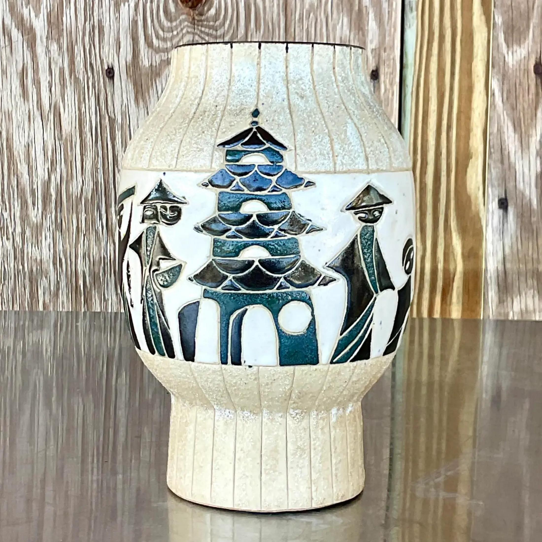 Mid-Century Modern Vintage Midcentury Pagoda Ceramic Vase For Sale