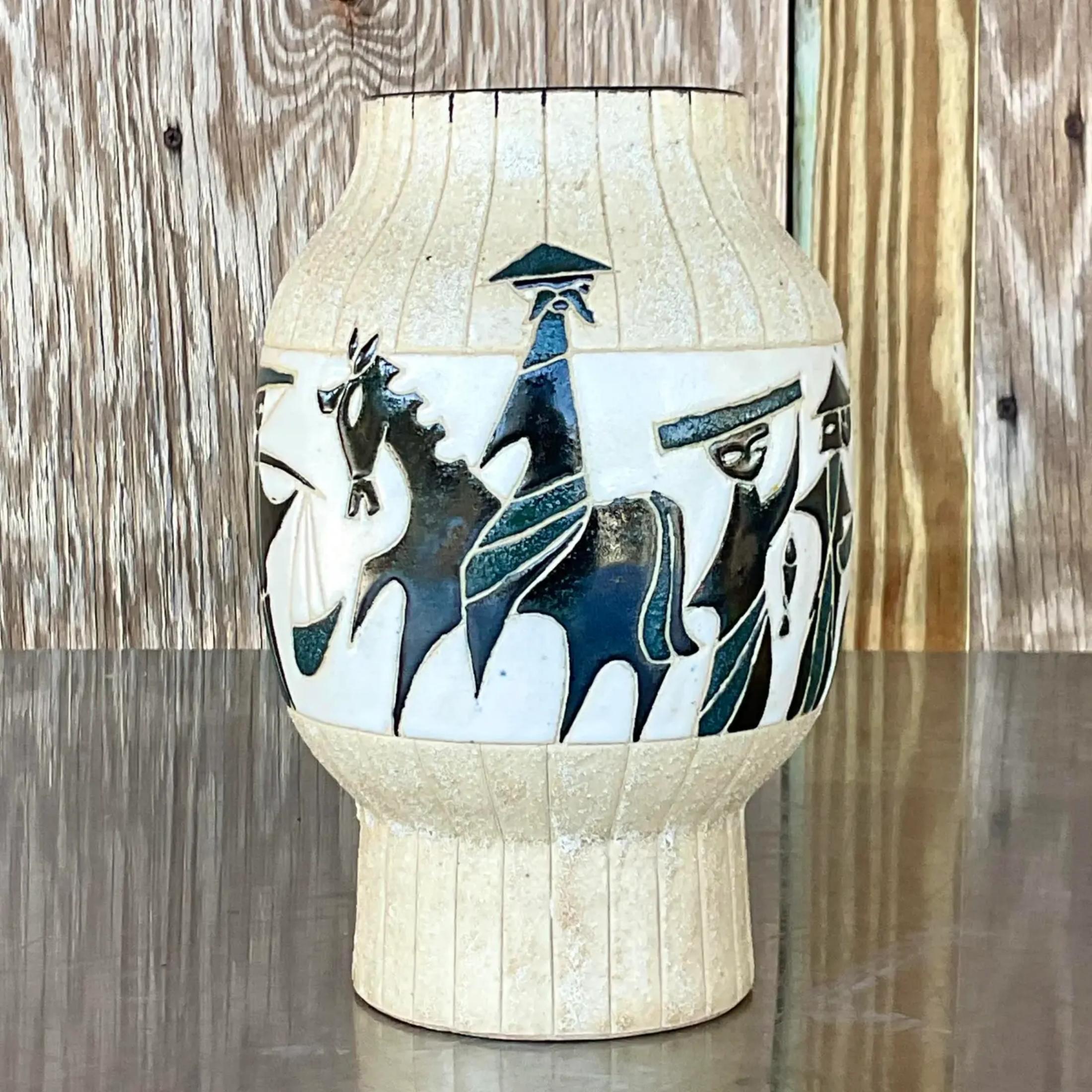 20th Century Vintage Midcentury Pagoda Ceramic Vase For Sale