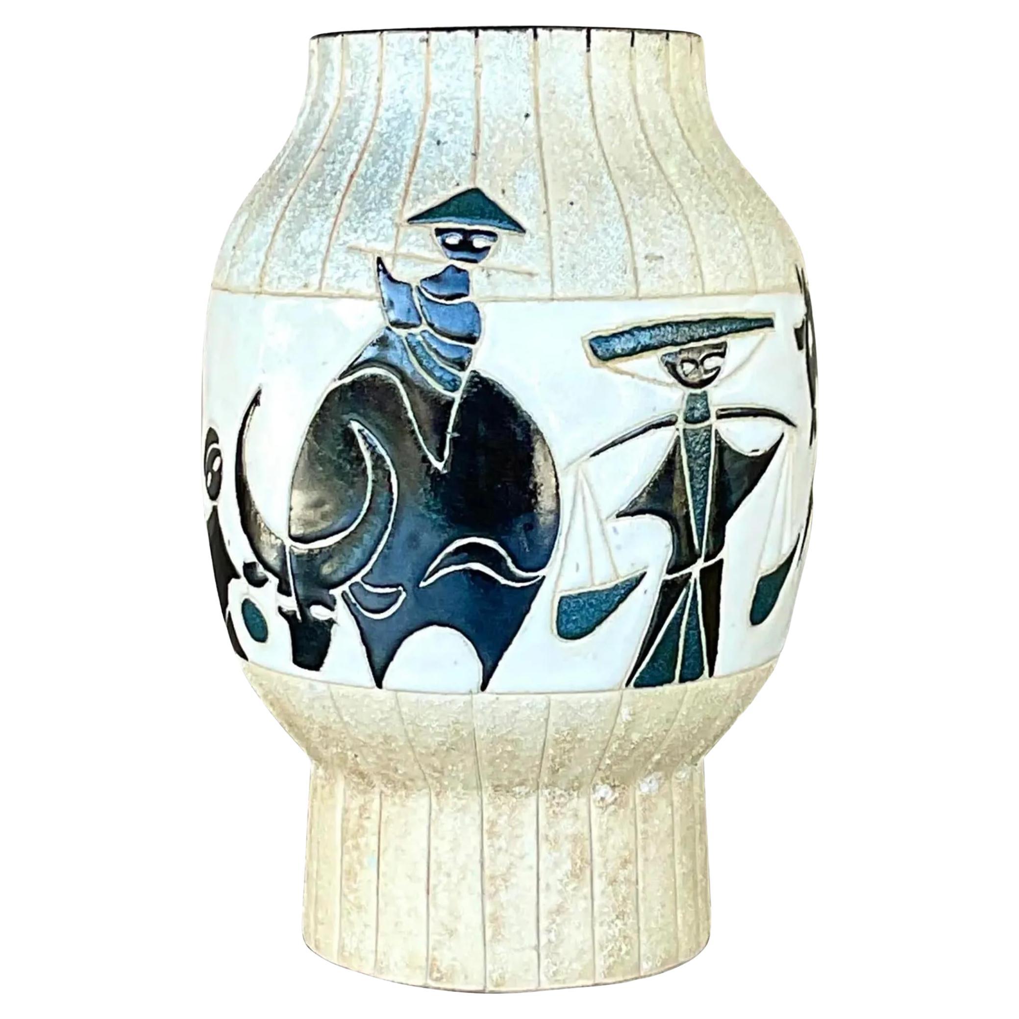 Vintage Midcentury Pagoda Ceramic Vase For Sale