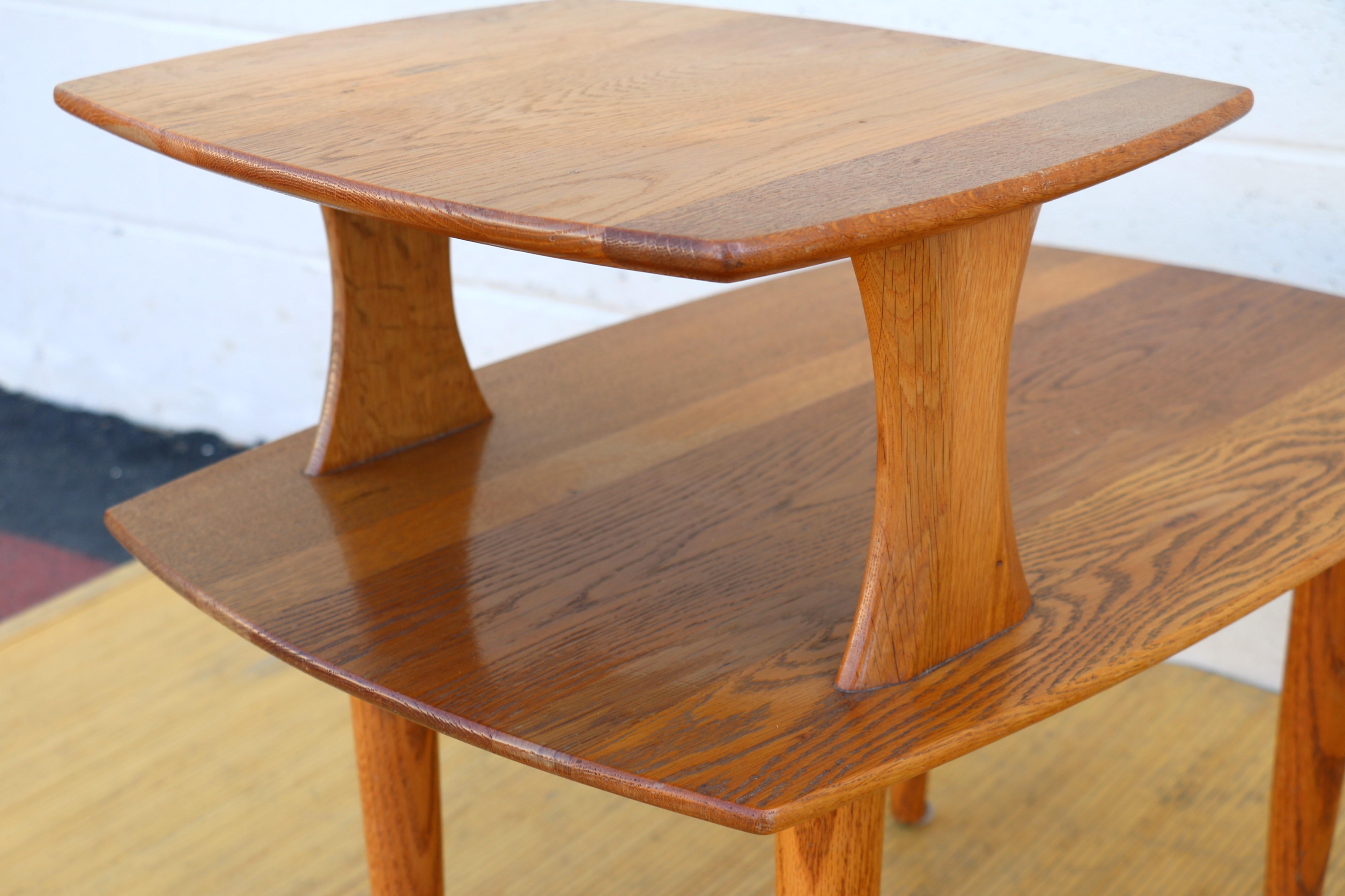Vintage Midcentury Pair of Two Tier Wood Side Tables 6