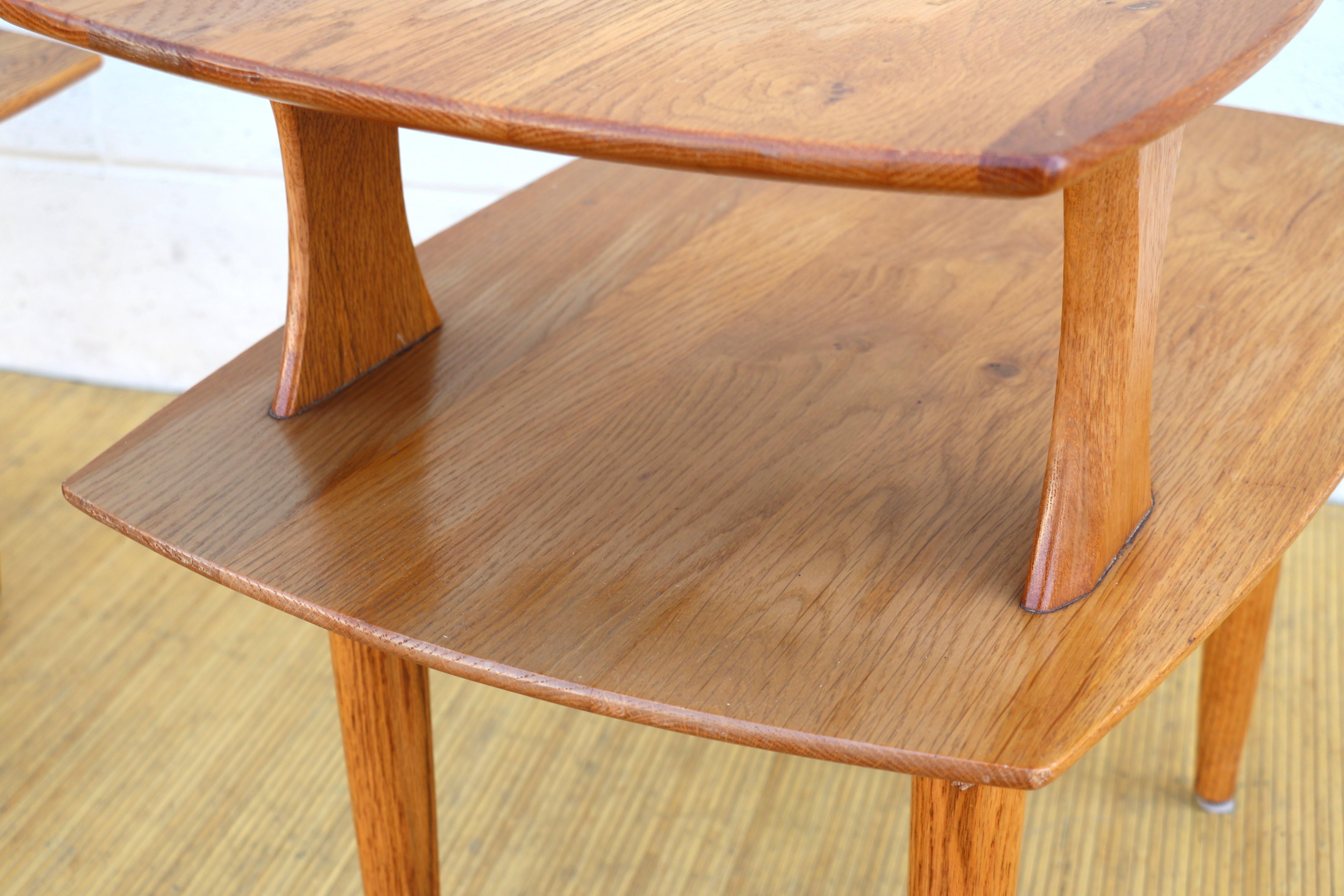 Vintage Midcentury Pair of Two Tier Wood Side Tables 11