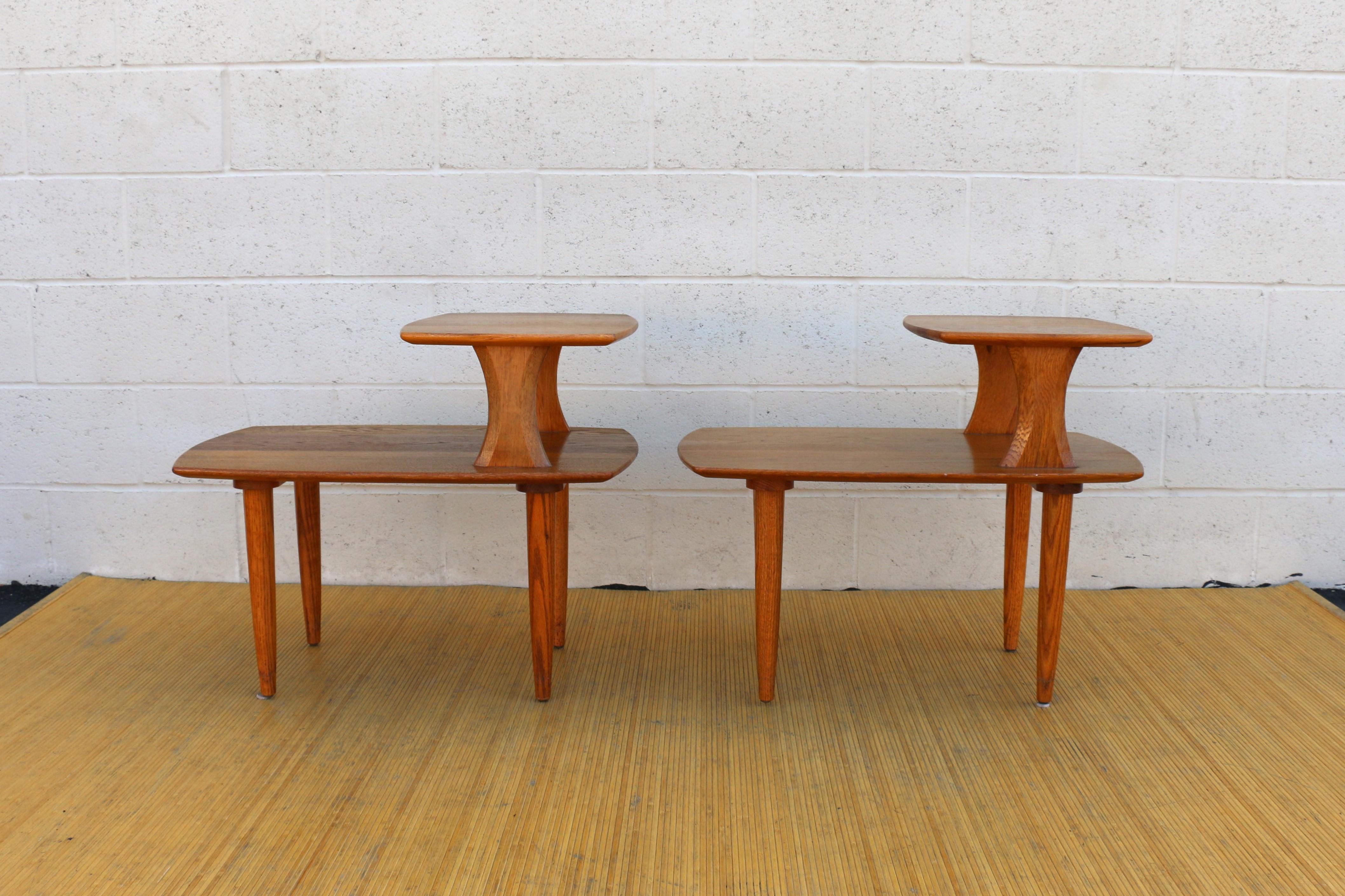 Mid-Century Modern Vintage Midcentury Pair of Two Tier Wood Side Tables