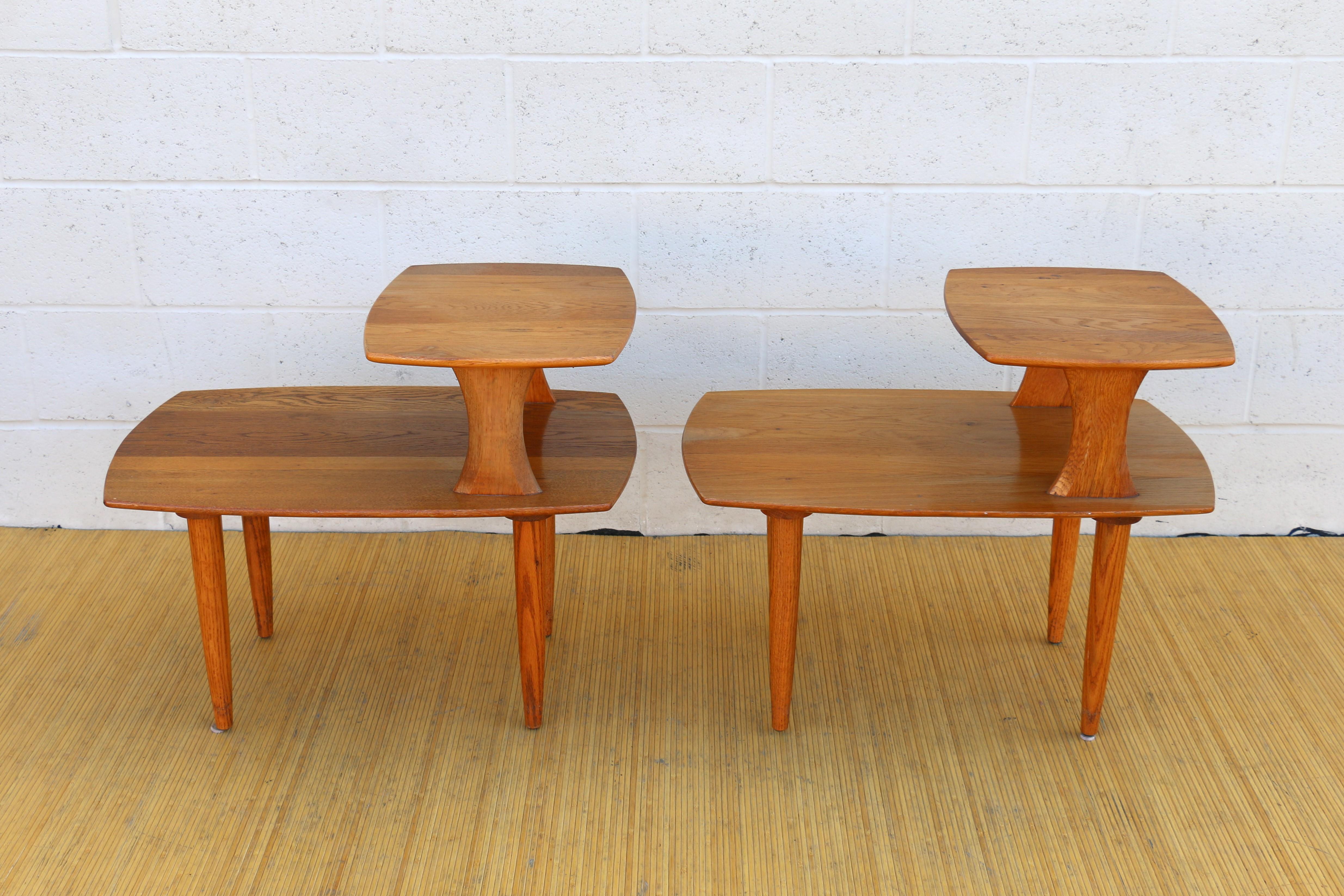 American Vintage Midcentury Pair of Two Tier Wood Side Tables