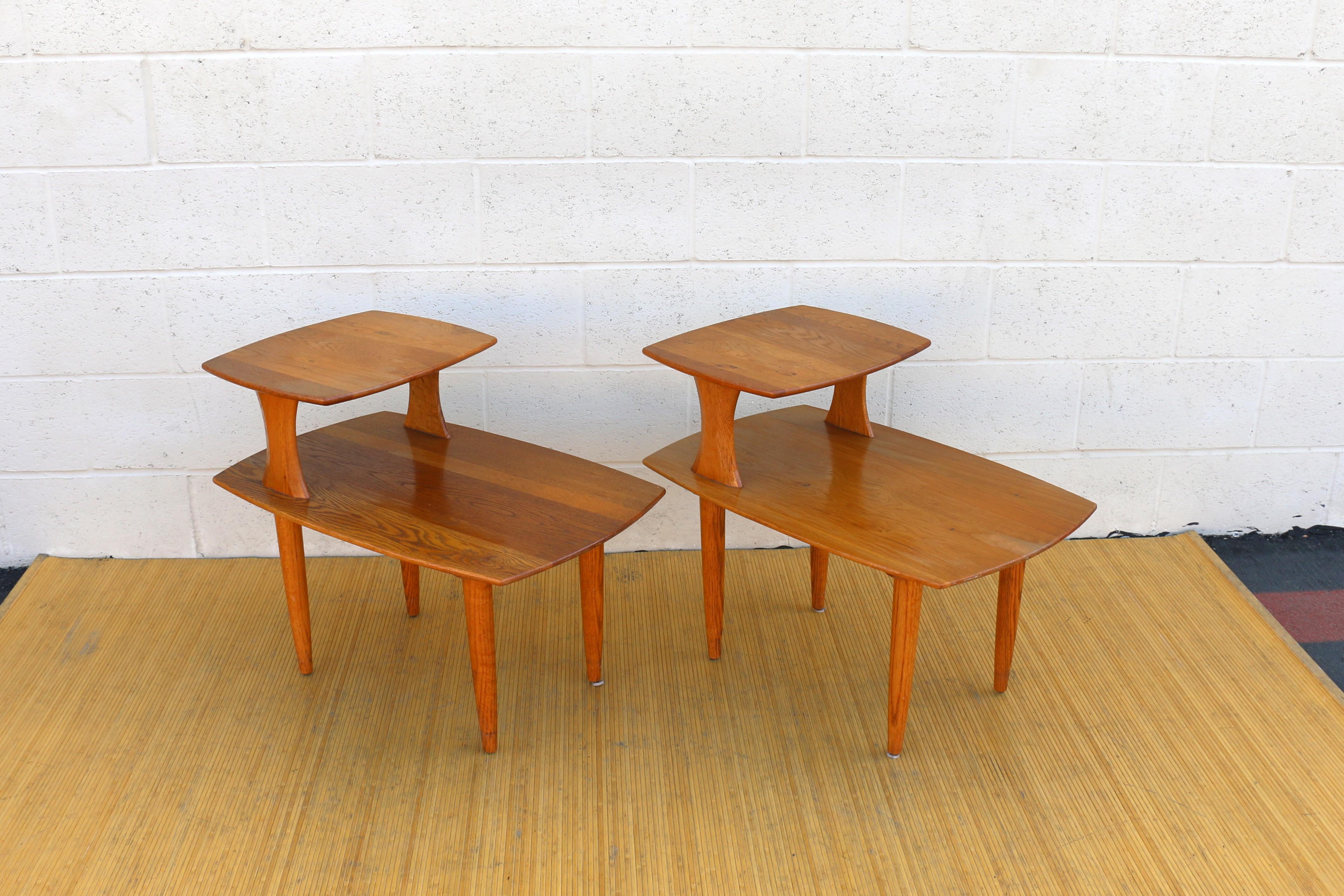 Vintage Midcentury Pair of Two Tier Wood Side Tables In Good Condition In North Hollywood, CA