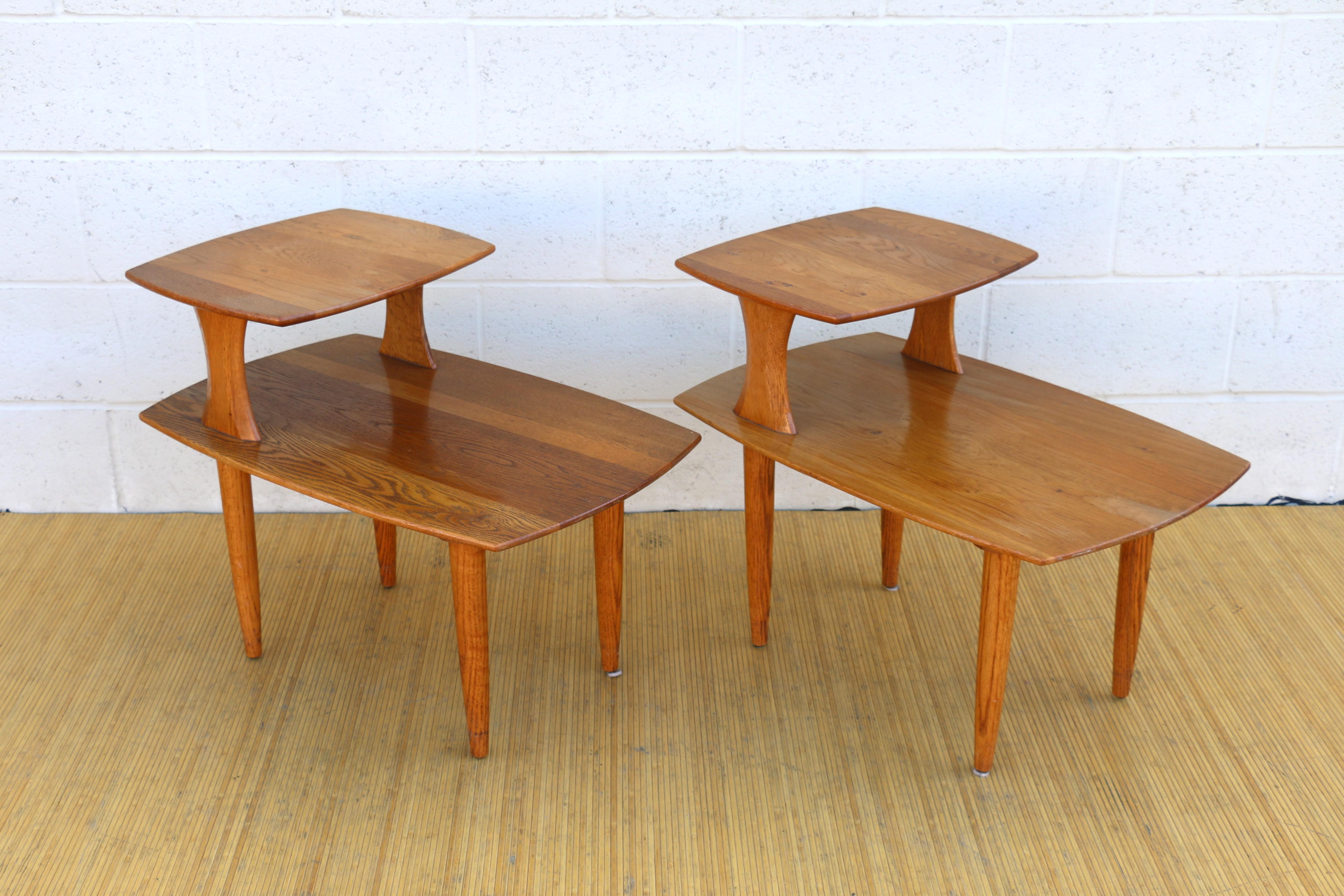 Late 20th Century Vintage Midcentury Pair of Two Tier Wood Side Tables