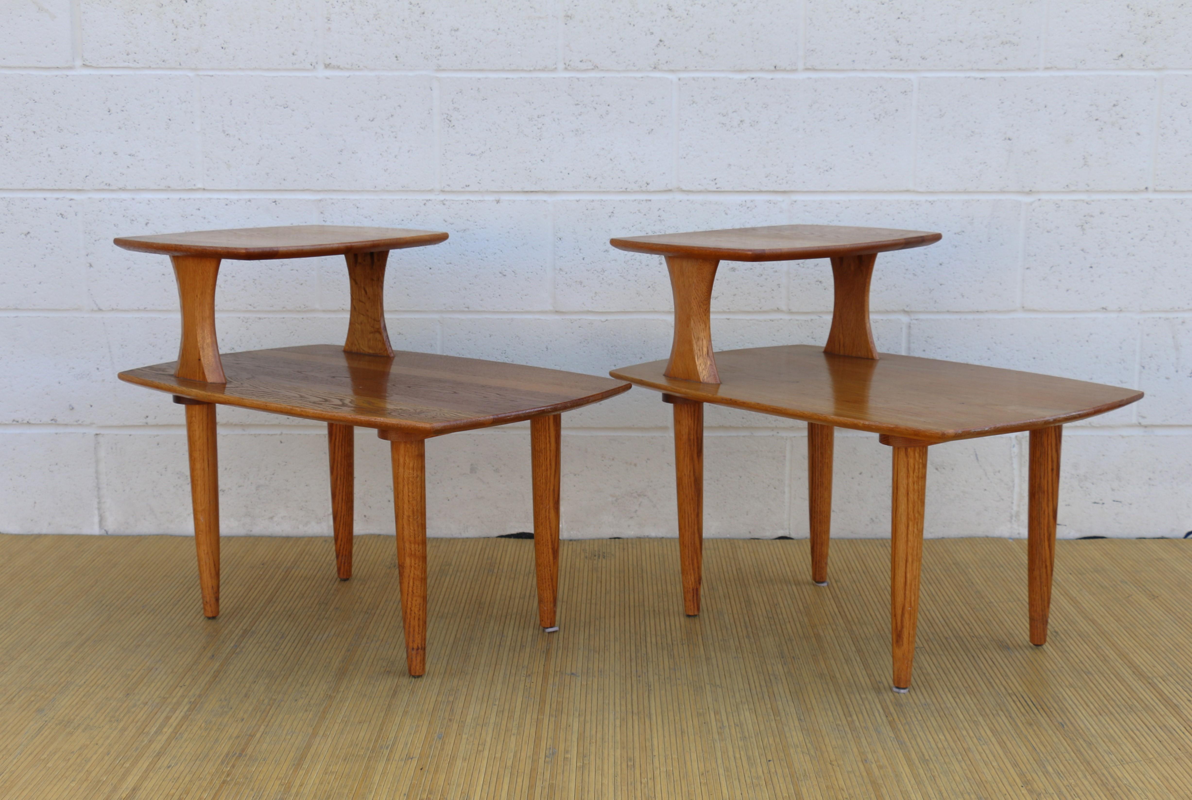 Vintage Midcentury Pair of Two Tier Wood Side Tables 1