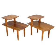 Vintage Midcentury Pair of Two Tier Wood Side Tables