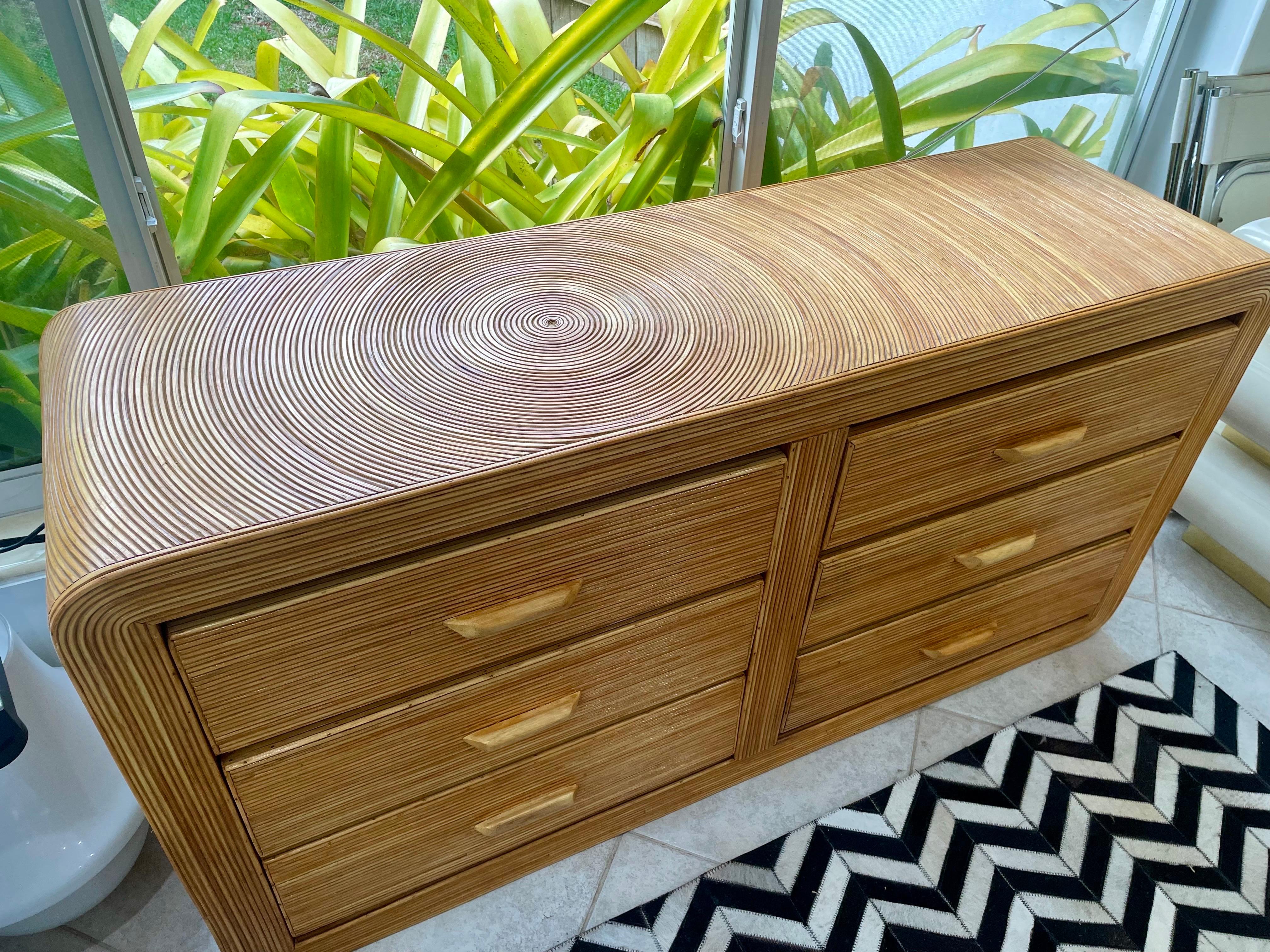 Mid-Century Modern Vintage Midcentury Pencil Reed Rattan Waterfall Dresser