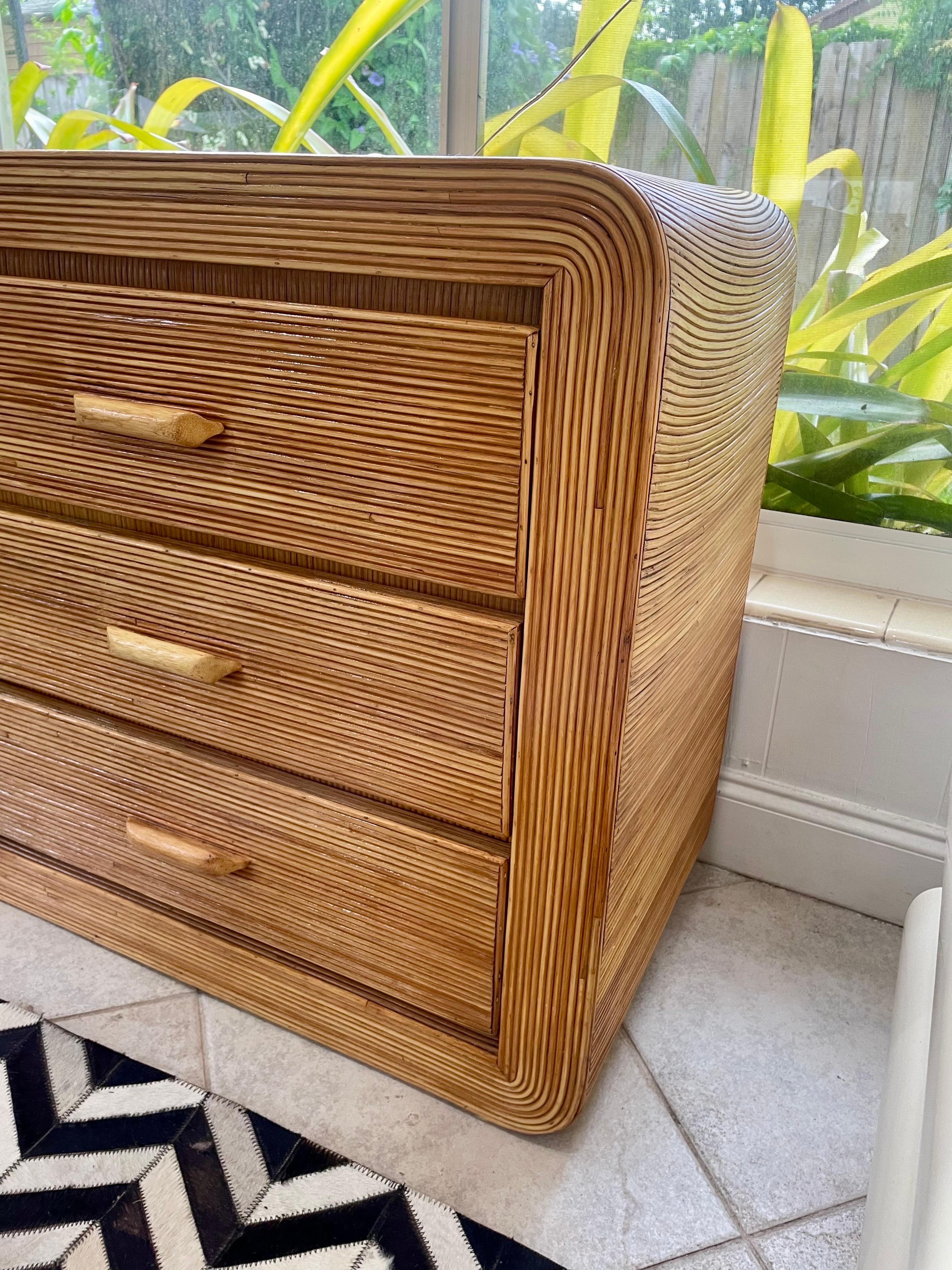 Italian Vintage Midcentury Pencil Reed Rattan Waterfall Dresser