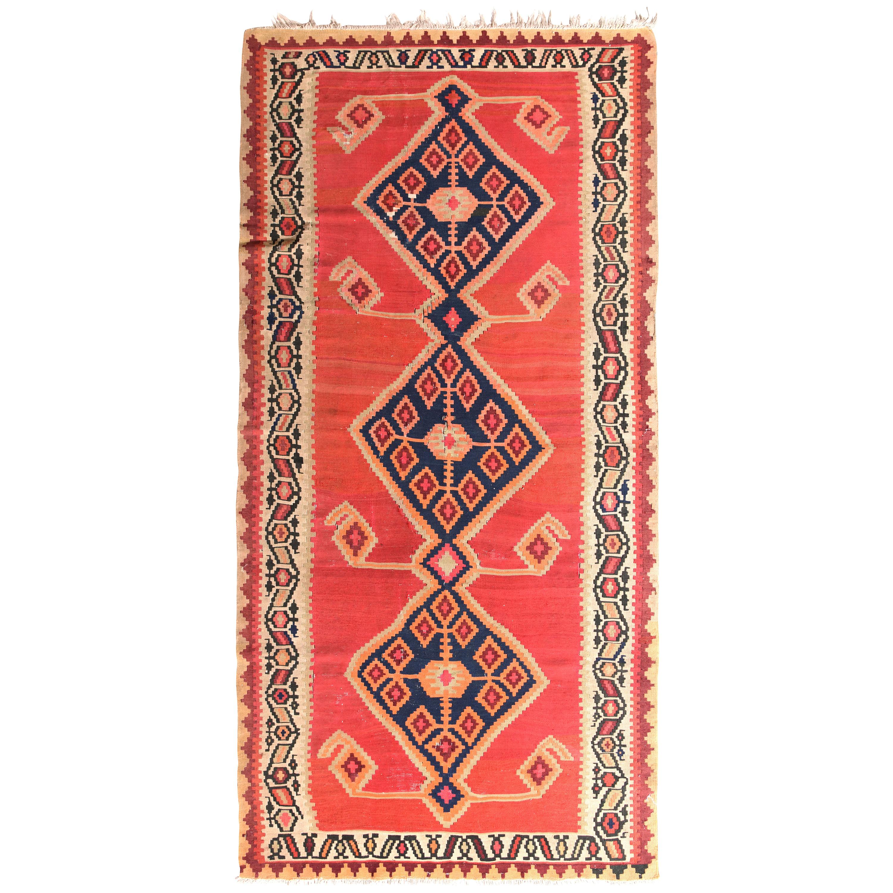 Vintage Midcentury Persian Rug in Red and Beige Geometric Pattern by Rug & Kilim For Sale