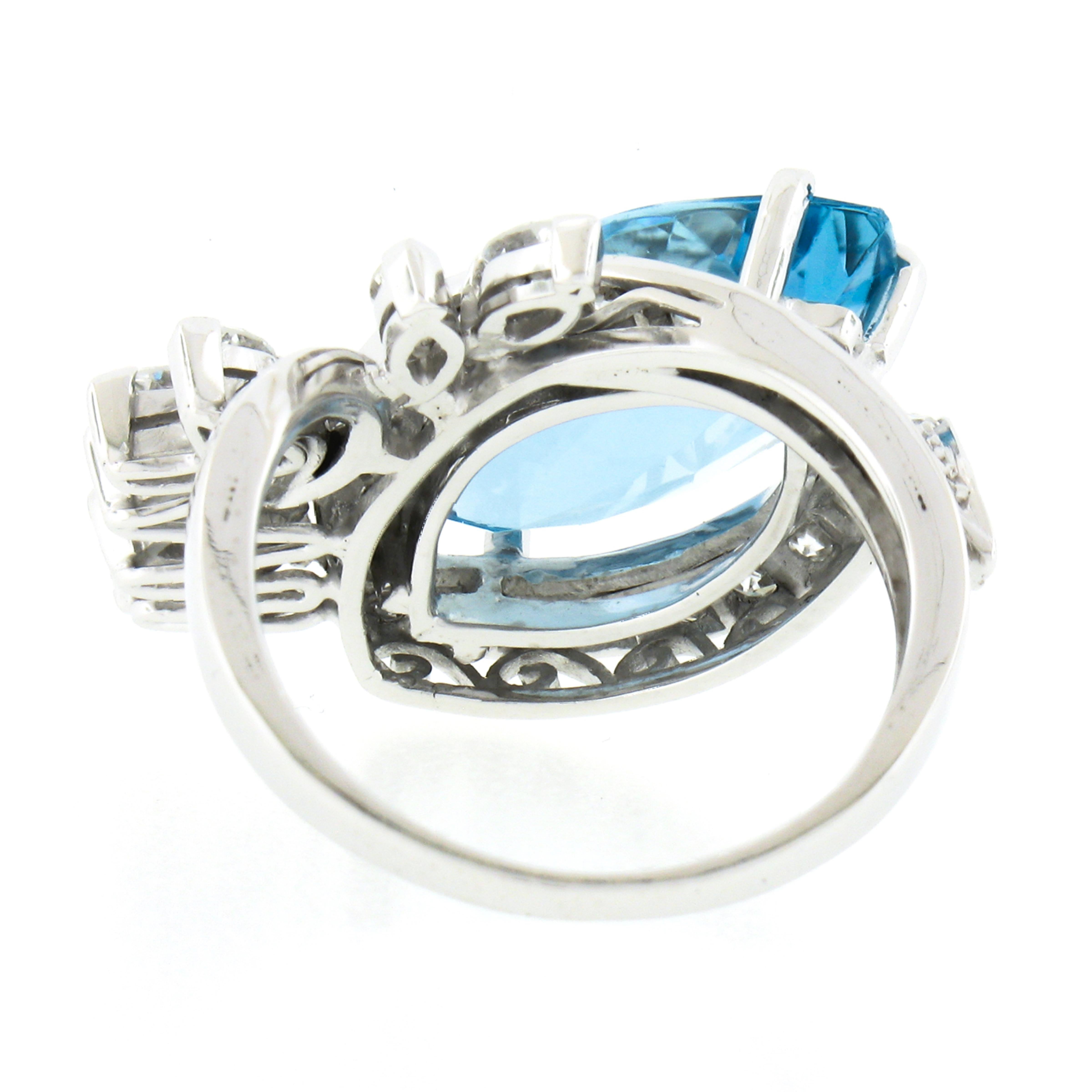 Vintage Mid-Century Platinum 8.0ctw GIA Large Marquise Aquamarine & Diamond Ring In Excellent Condition For Sale In Montclair, NJ