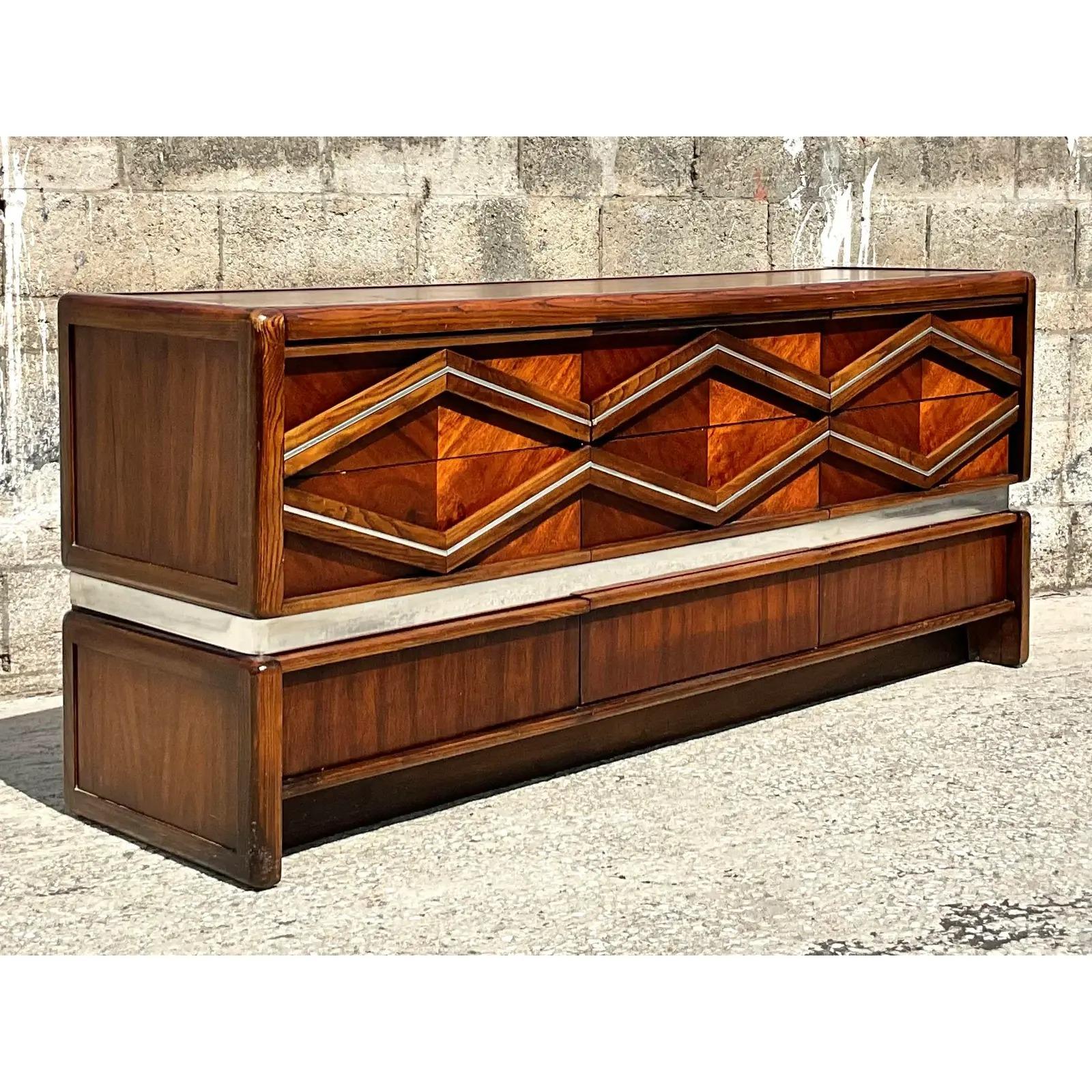 Mid-Century Modern Vintage Midcentury Pulaski Chrome Diamond Dresser