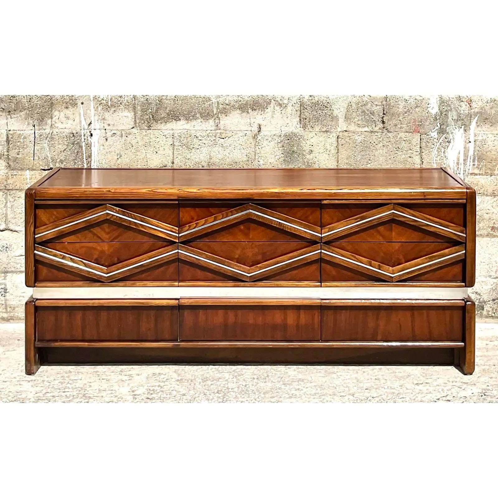 North American Vintage Midcentury Pulaski Chrome Diamond Dresser
