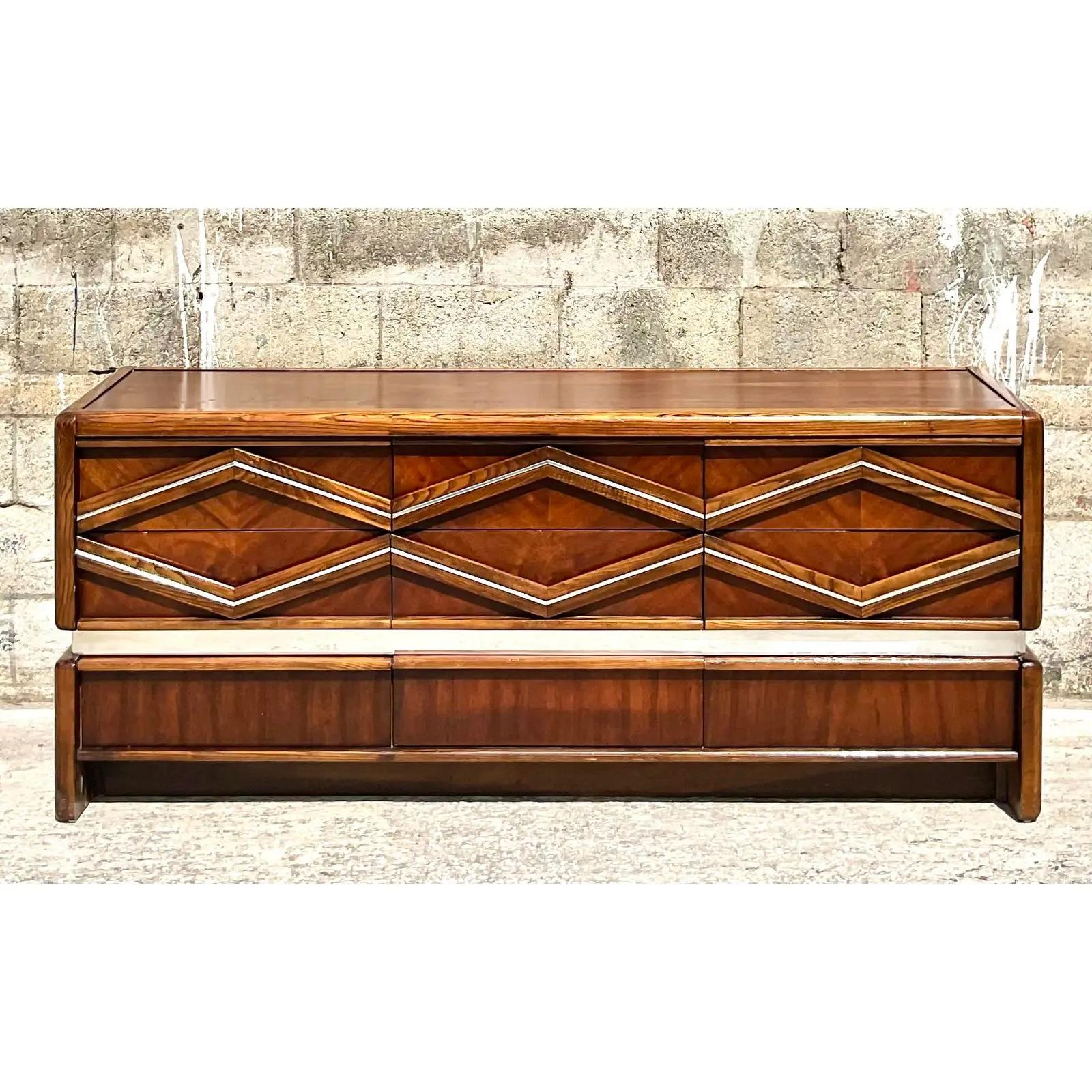 Vintage Midcentury Pulaski Chrome Diamond Dresser For Sale at 1stDibs