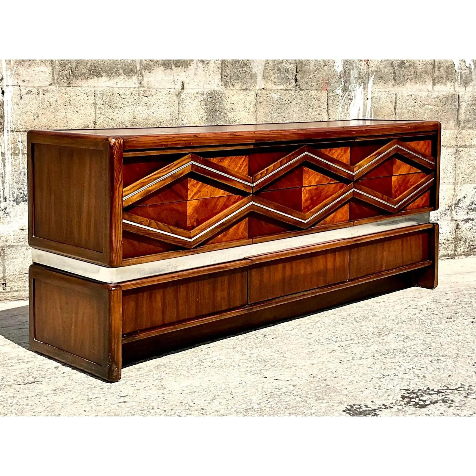 Vintage Midcentury Pulaski Chrome Diamond Dresser In Good Condition In west palm beach, FL