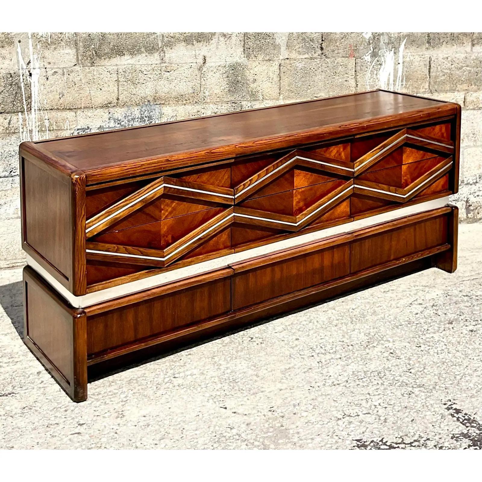 20th Century Vintage Midcentury Pulaski Chrome Diamond Dresser