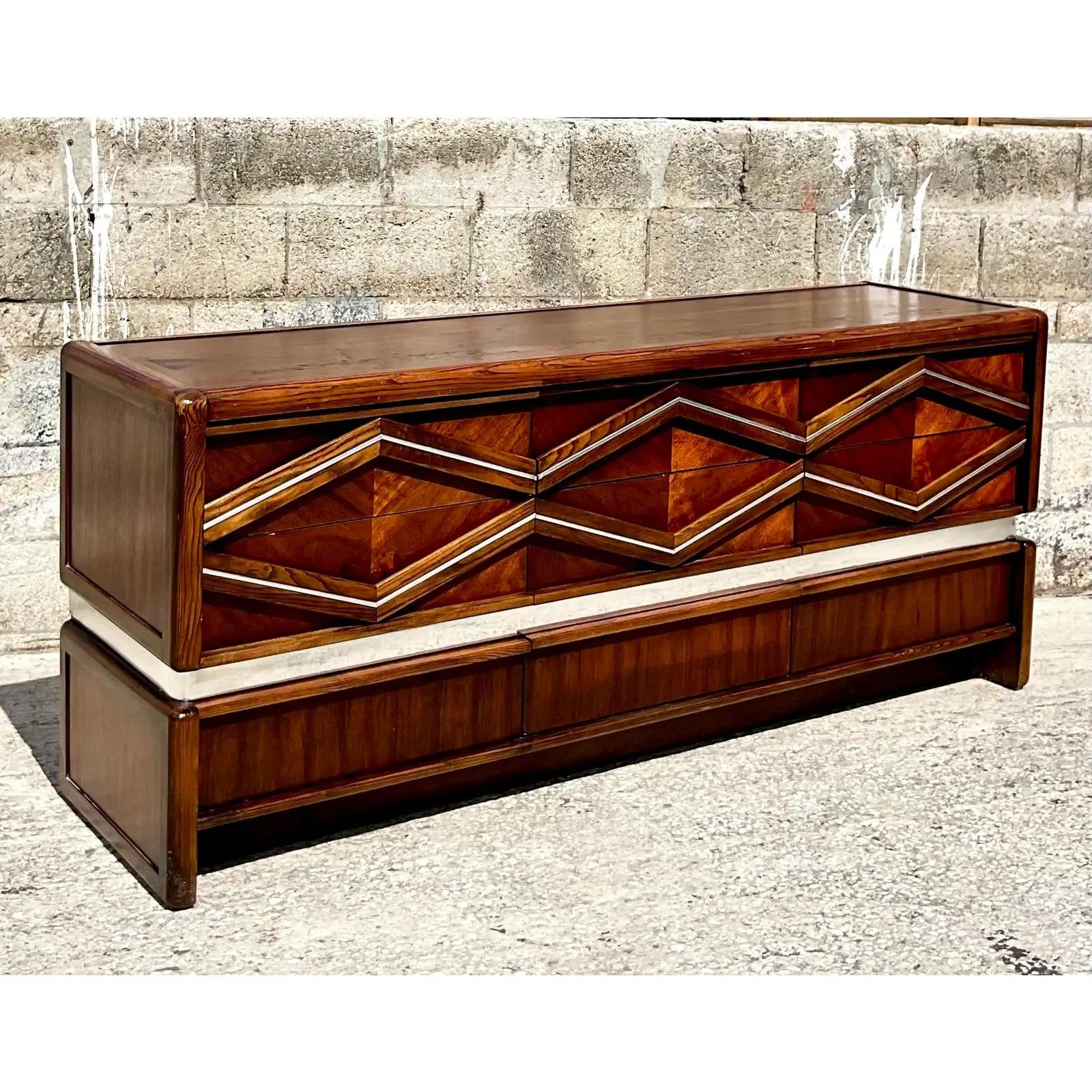 Vintage Midcentury Pulaski Chrome Diamond Dresser 1