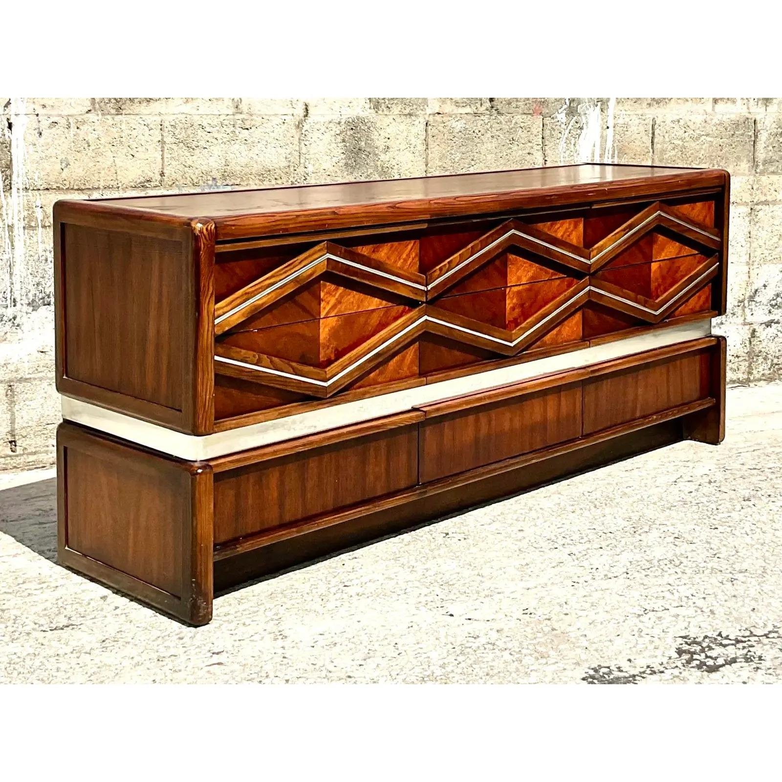 Vintage Midcentury Pulaski Chrome Diamond Dresser 2